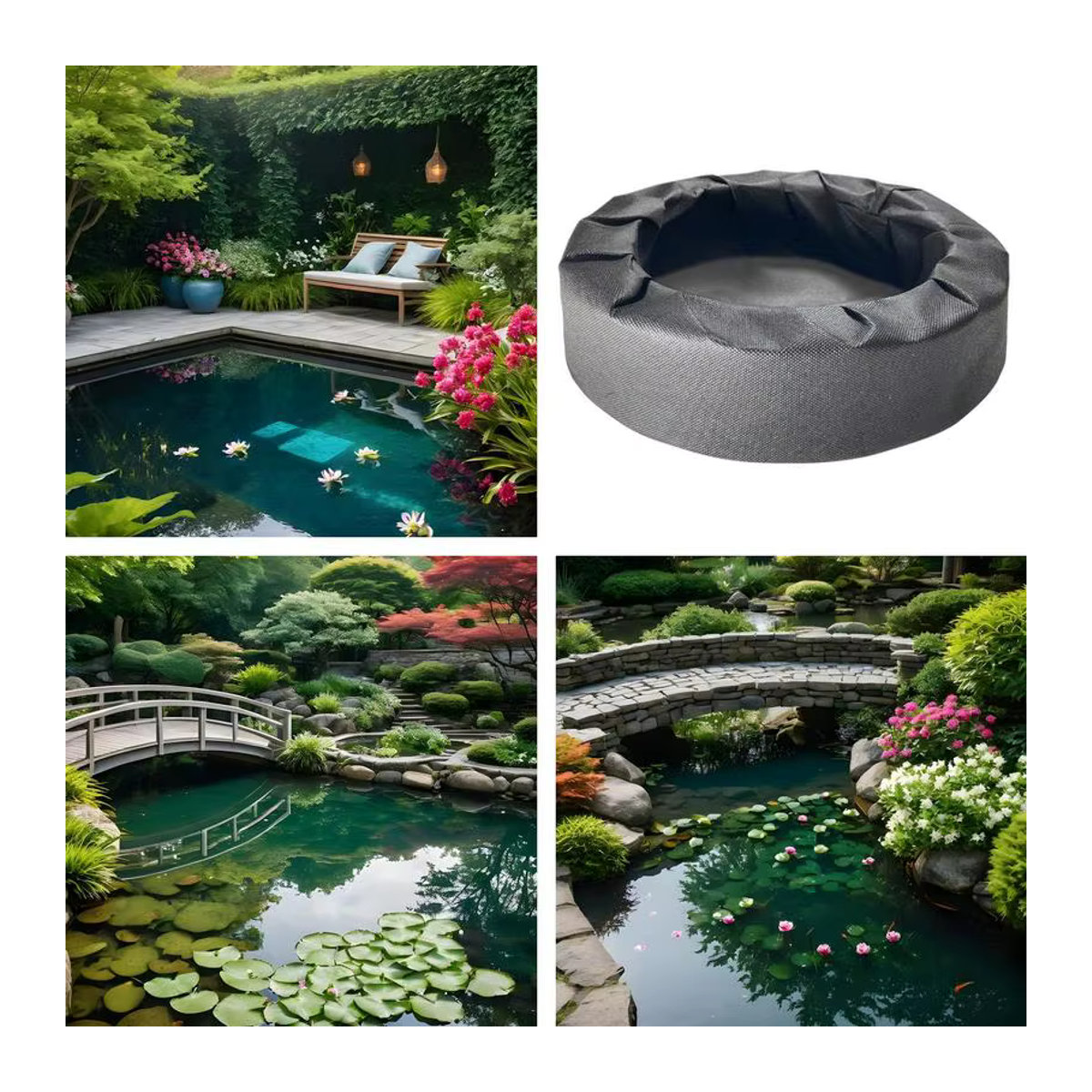Schwimmender Pflanzenkorb aus Stoff in Schwarz für Teiche und Wassermerkmale - Bild 6