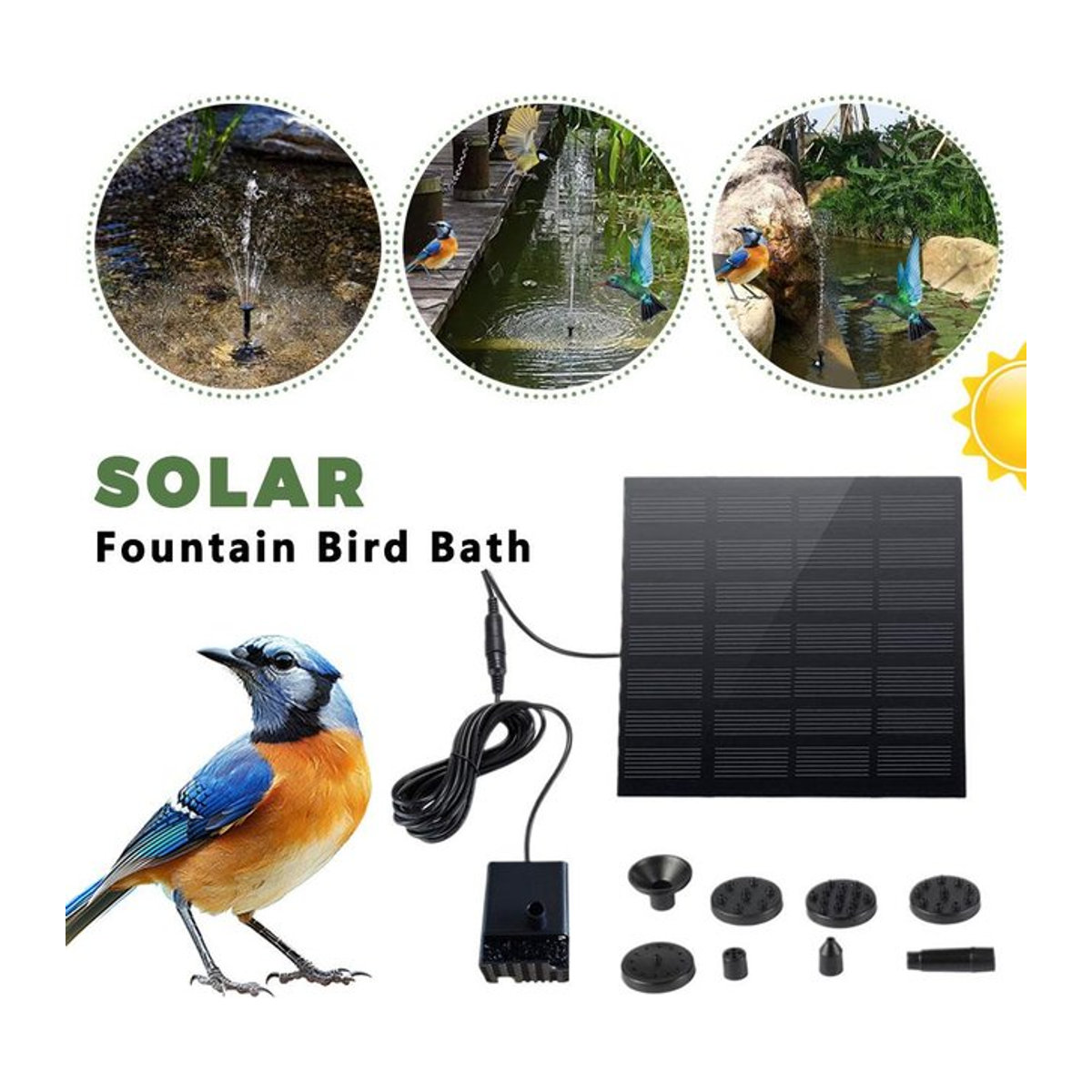 Schwimmender Solar-Wasserbrunnen für Vogelbad und Teich in Rot und Schwarz - Bild 1