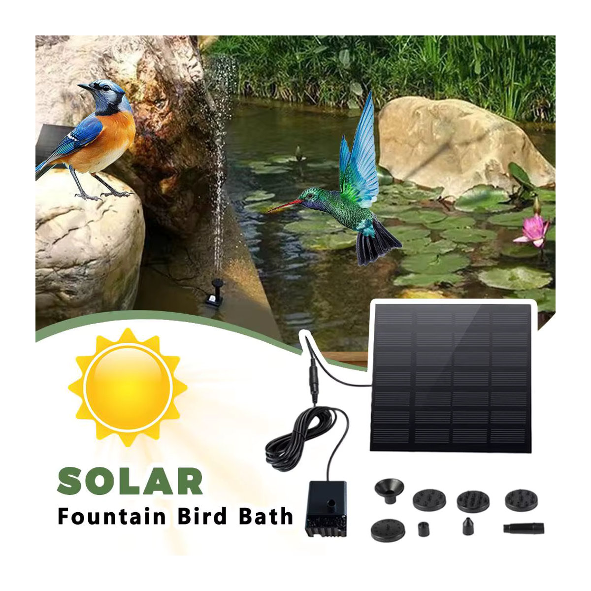 Schwimmender Solar-Wasserbrunnen für Vogelbad und Teich in Rot und Schwarz - Bild 2