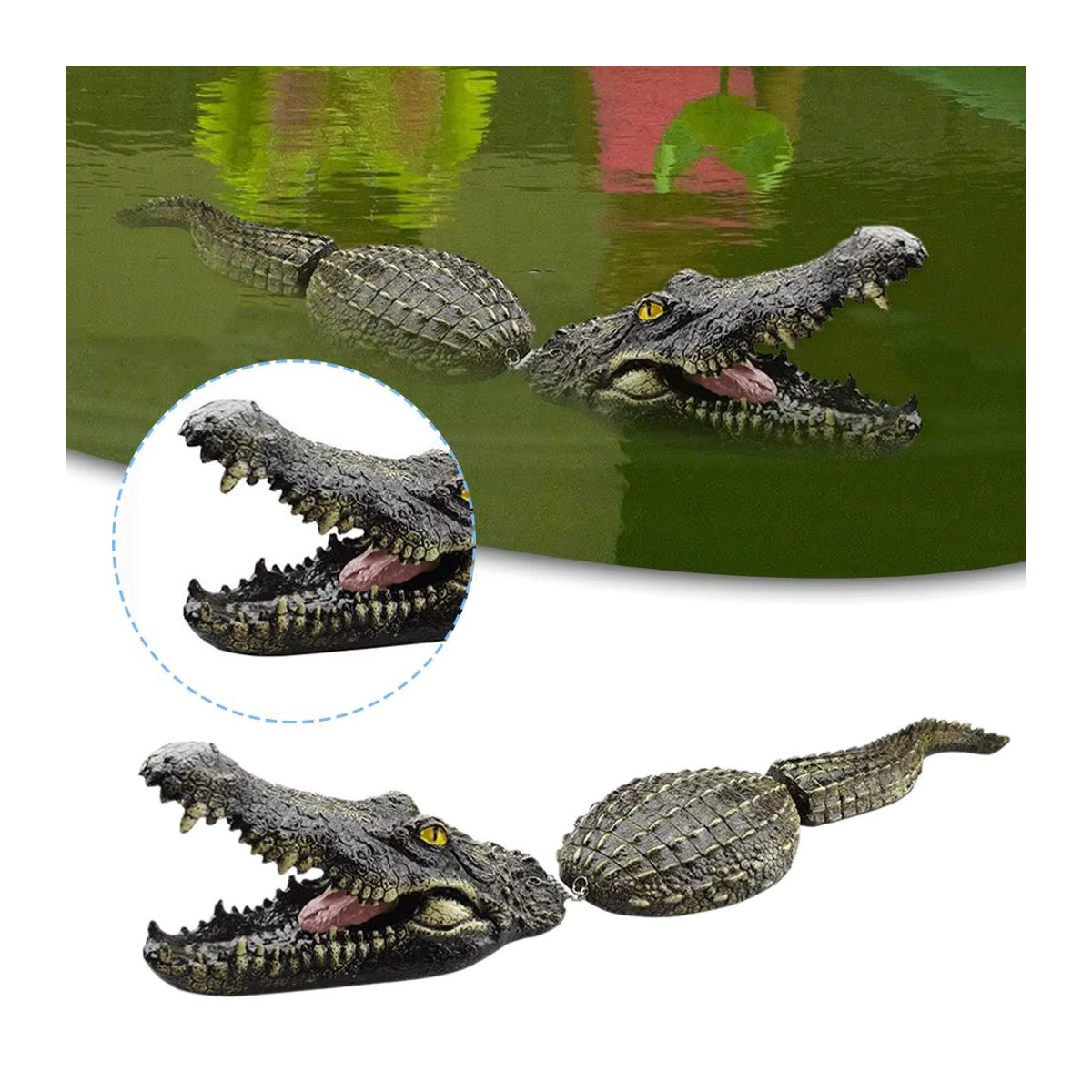 Schwimmendes Krokodil für Garten und Pool als Deko-Köder in Grün - Bild 3