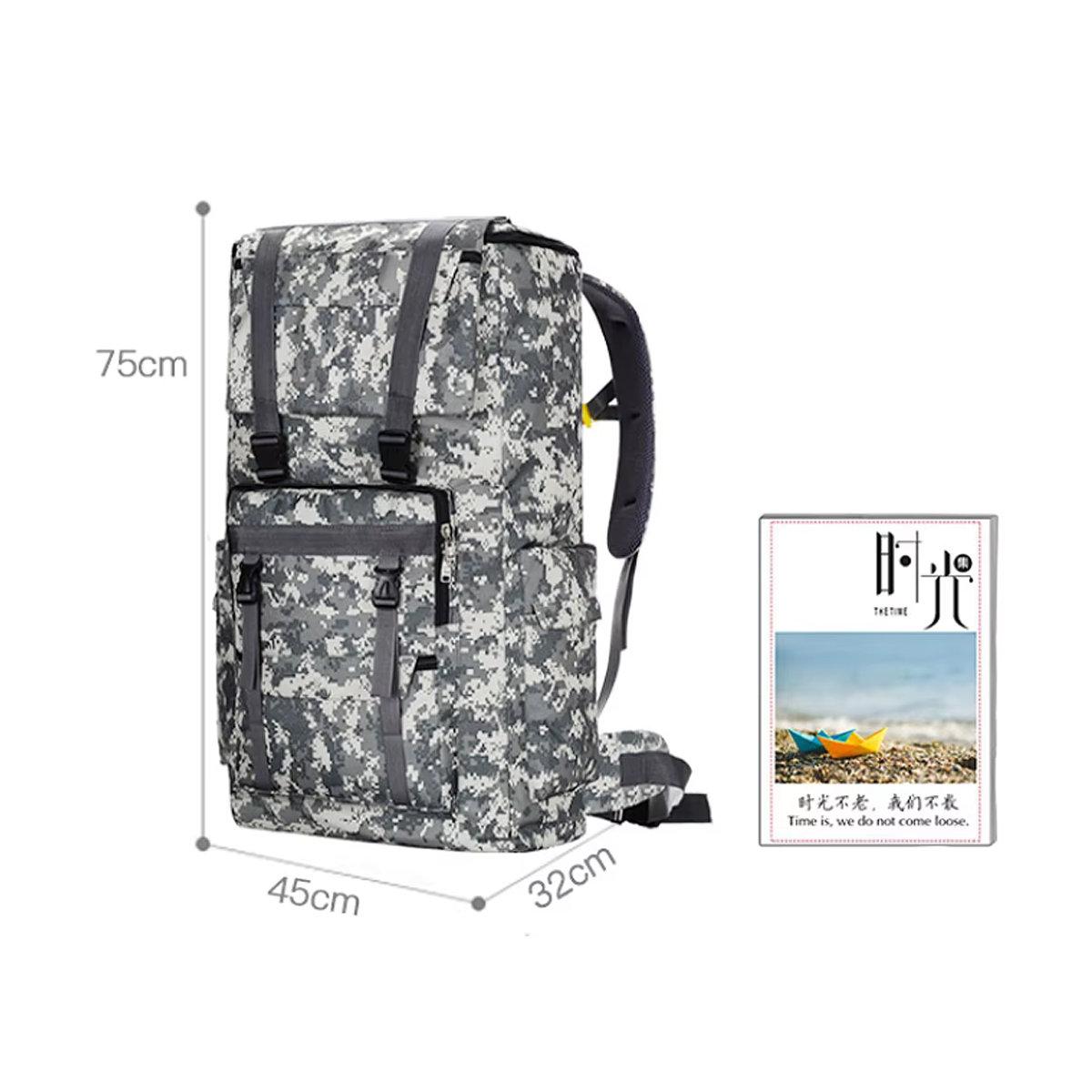 Scione Taktischer Rucksack 120l Wasserdicht für Outdoor, Camping und Trekking in Beige und Grau - Bild 1