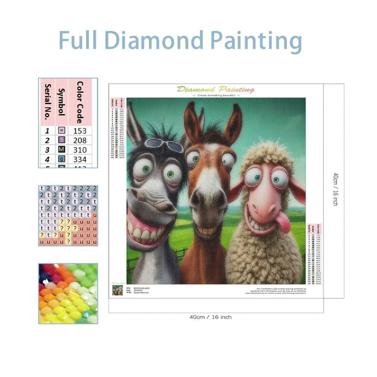 SDOYUNO 5D Diamant-Malerei-Set mit lustigen Tieren Pferd und Schafen für Erwachsene, DIY Diamant-Stickerei in Mehrfarbig, quadratisch - Bild 2