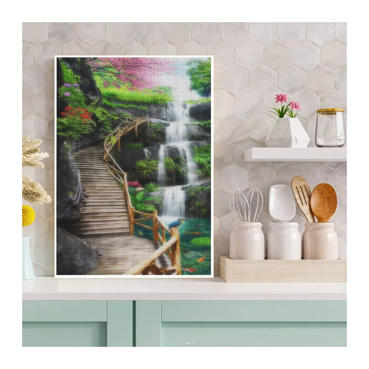 Sdoyuno 5D Diamantmalerei Landschaft Wasserfall als quadratische Diamond Painting Stickerei in Mehrfarbig - Bild 3