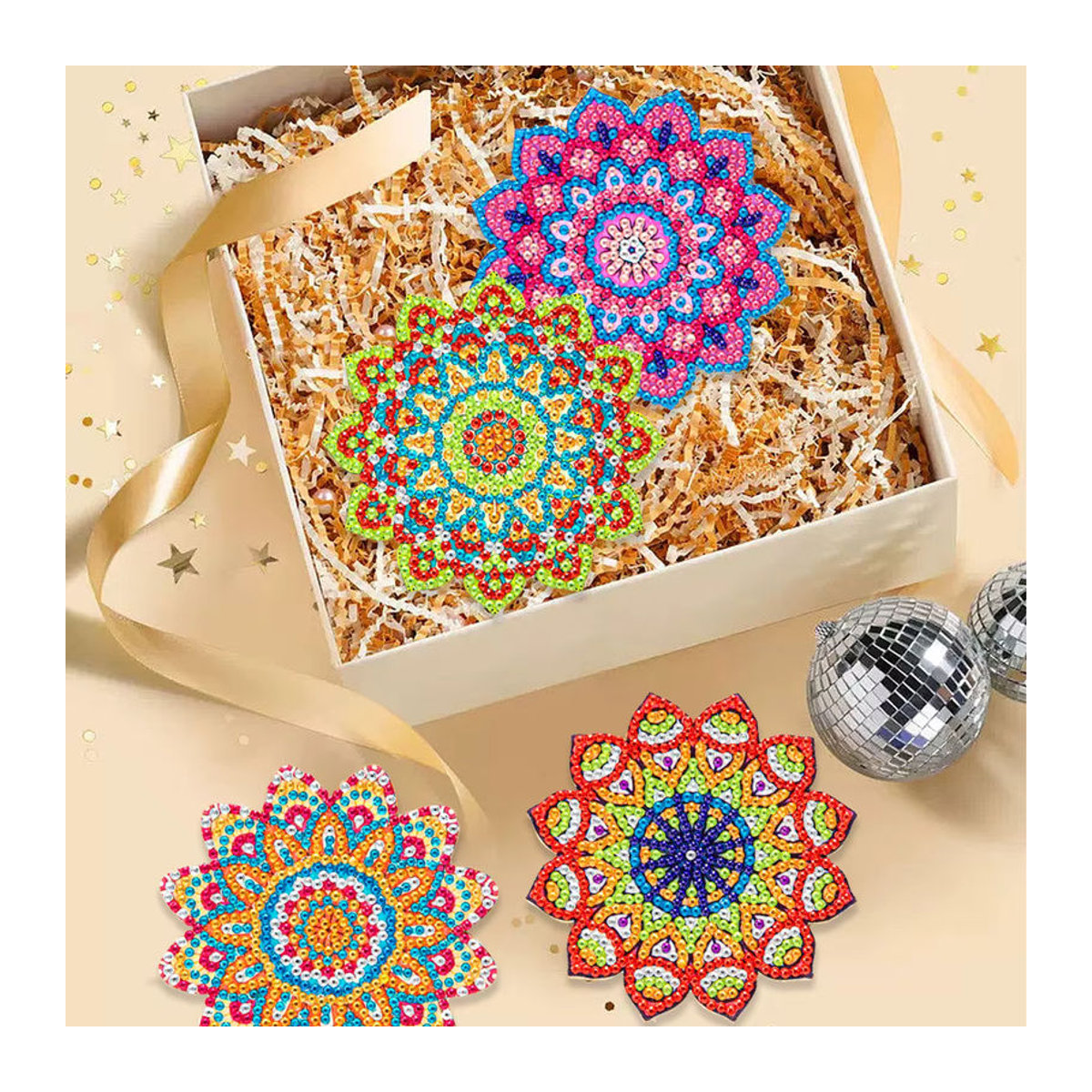 Sdoyuno 6er Set Diamantmalerei Untersetzer mit floralem Retro-Blumenmuster in Mehrfarbig - Bild 1