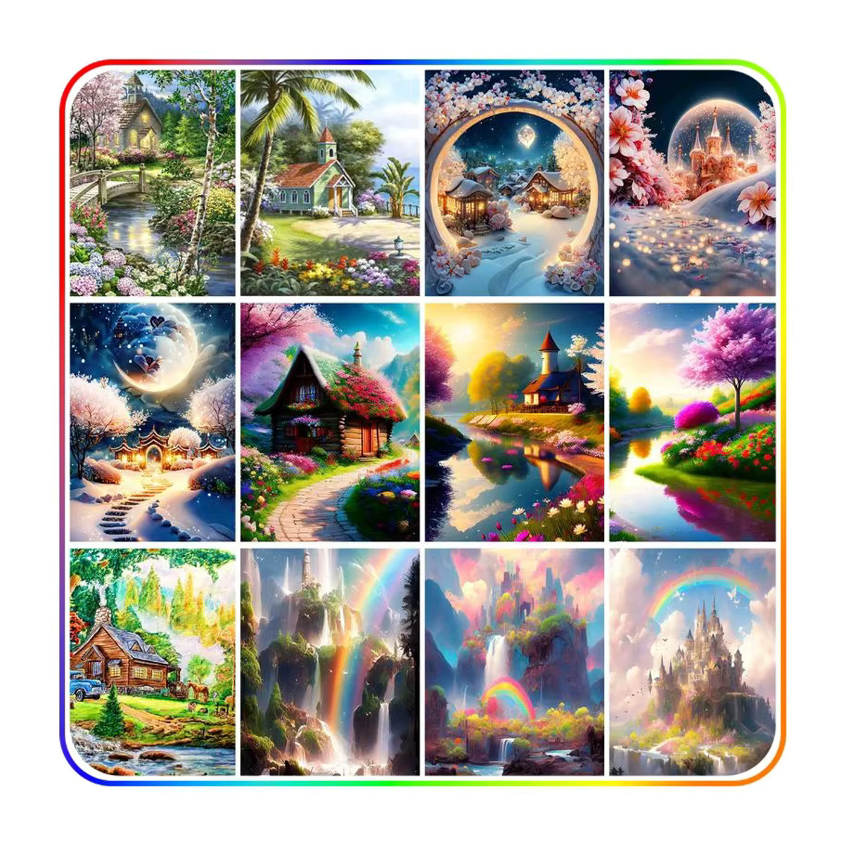 Sdoyuno Diamond Painting Set Landschaft Schloss Landhaus in Mehrfarbig, Rundes Wandkunst Kit mit Kristall-Steinen, Durchmesser: 40 cm - Bild 4