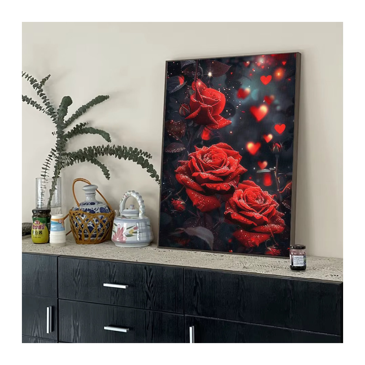 Sdoyuno Diamond Painting Set mit floralem Rosen-Motiv in Rosa und Rot zur Wanddekoration - Bild 2