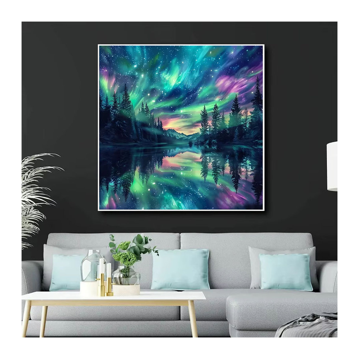 SDOYUNO DIY-Diamantgemälde Fantasy-Aurora 5D Mosaik Wanddekoration in Grau und Mehrfarbig, abstrakt und quadratisch - Bild 2