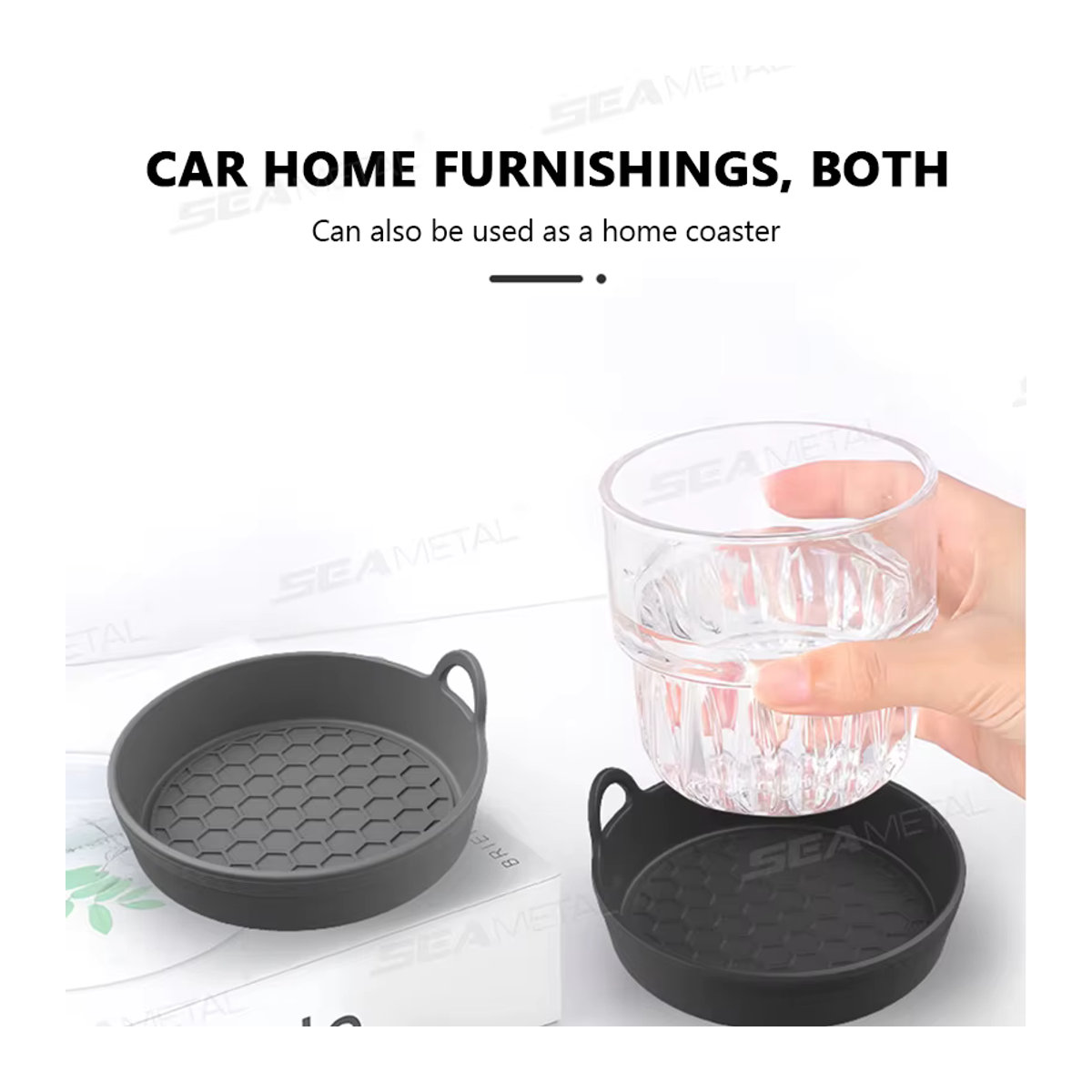SEAMETAL Rutschfeste Auto-Getränkehalter-Untersetzer aus Silikon in Schwarz, Universelle wasserdichte Becher-Matte mit geometrischem Design - Bild 5