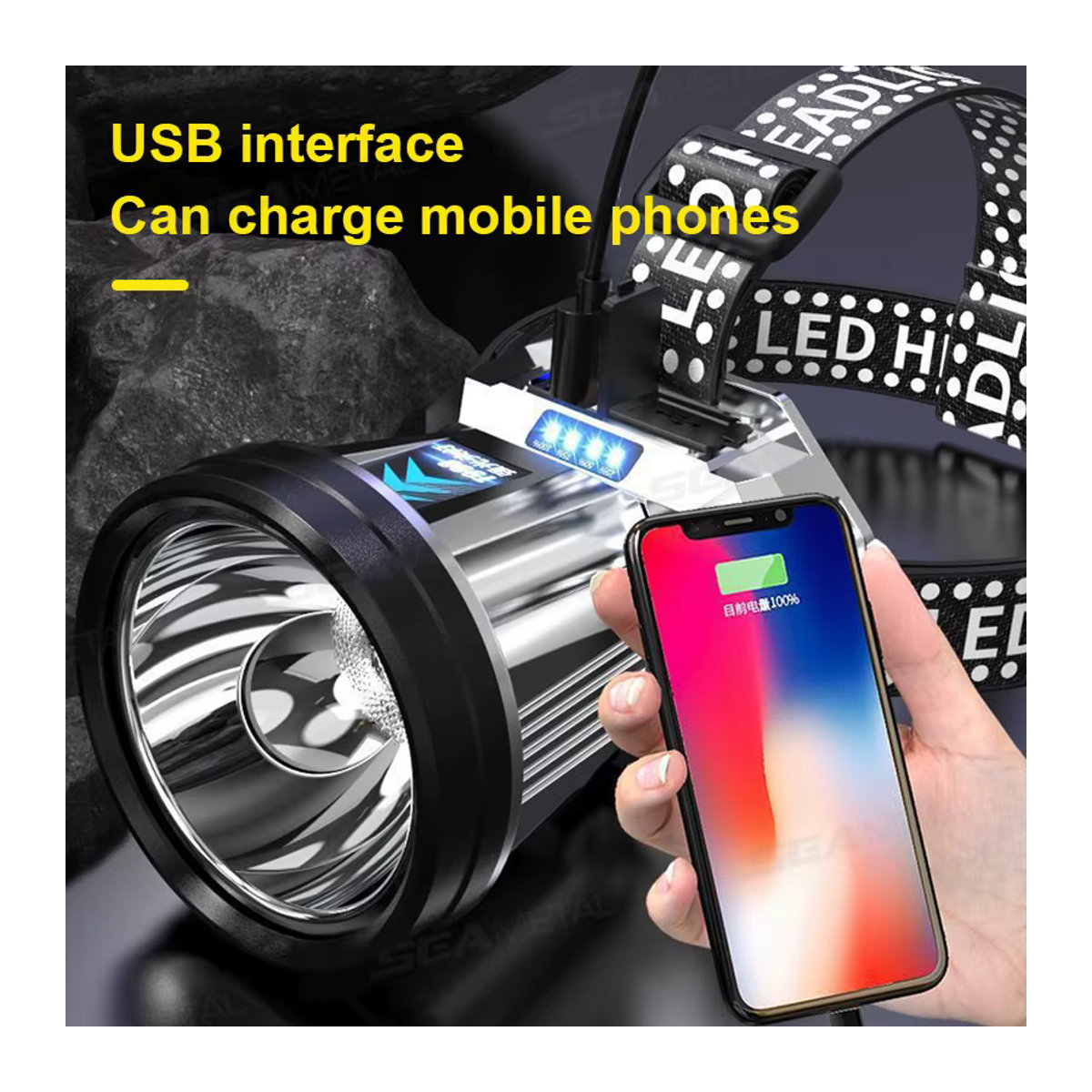 SEAMETAL Tragbares Arbeitslicht mit ultraheller LED und USB-Aufladung als Notfall-Taschenlampe für den Außenbereich - Bild 3