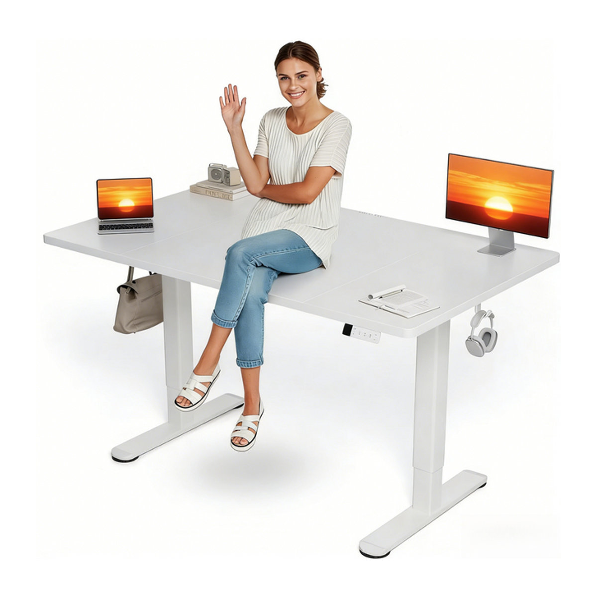 Seang Elektrisch Höhenverstellbarer Schreibtisch Modern Weiß B/T: 160 x 80 cm - Bild 1