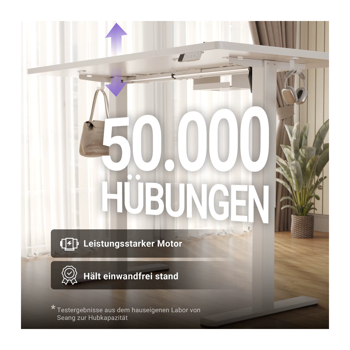 Seang Elektrisch Höhenverstellbarer Schreibtisch Modern Weiß B/T: 160 x 80 cm - Bild 2