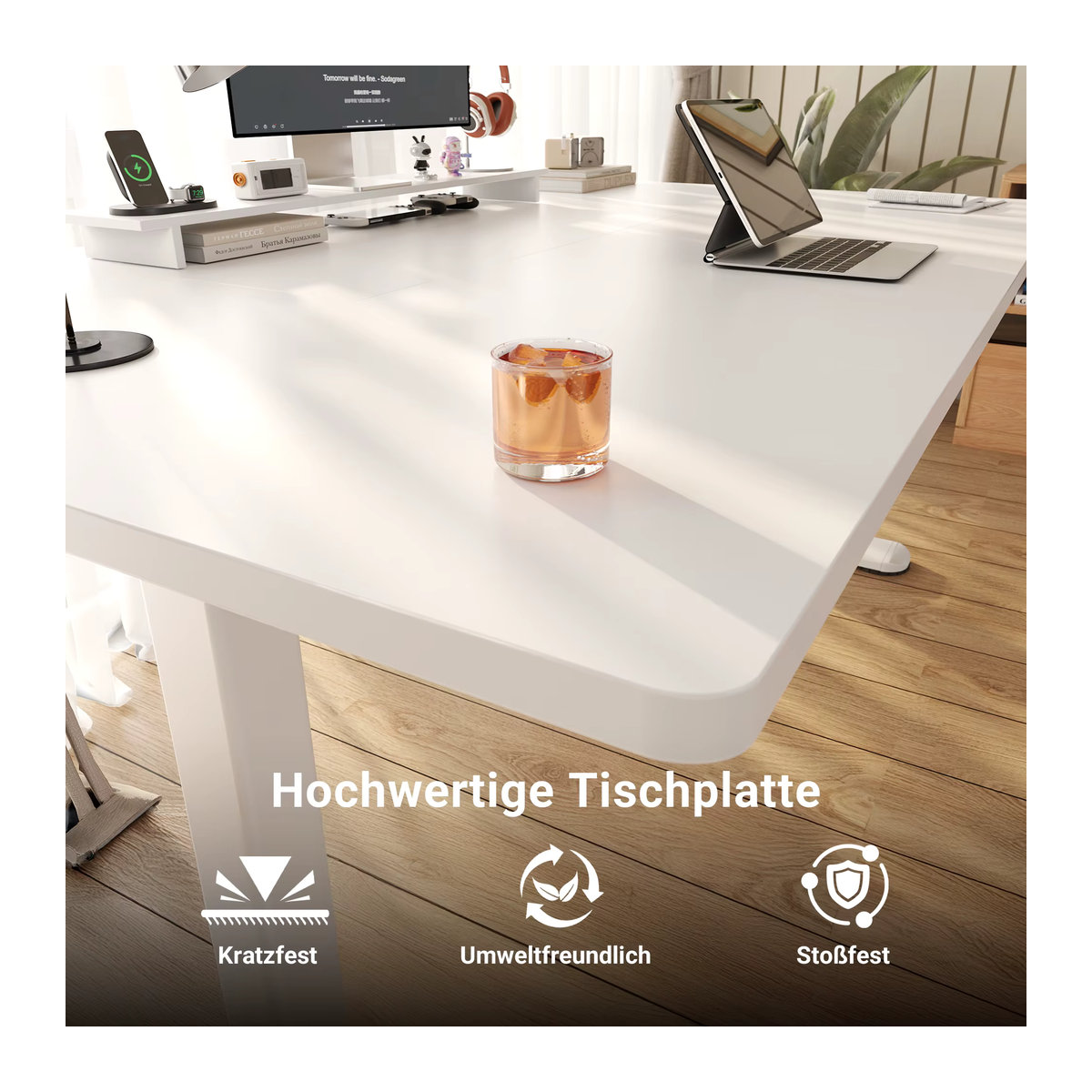 Seang Elektrisch Höhenverstellbarer Schreibtisch Modern Weiß B/T: 160 x 80 cm - Bild 3
