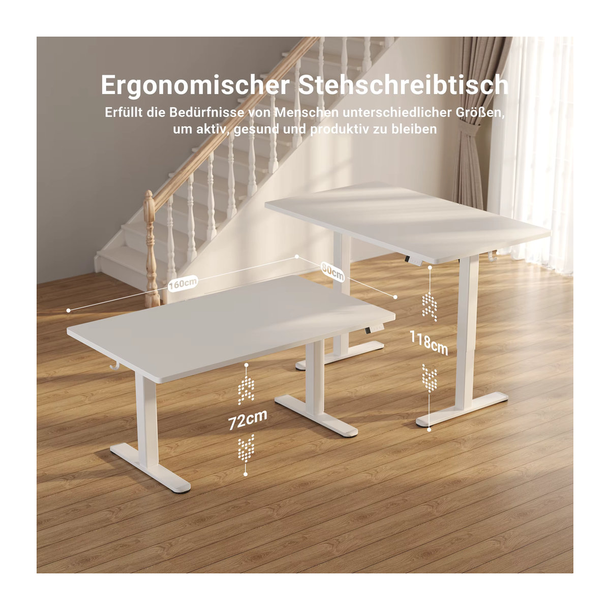 Seang Elektrisch Höhenverstellbarer Schreibtisch Modern Weiß B/T: 160 x 80 cm - Bild 5