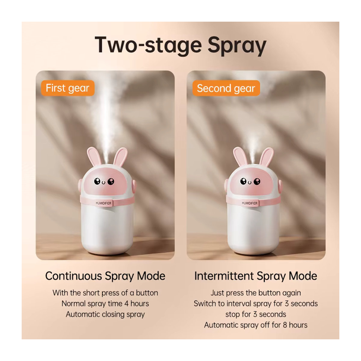 Searide Mars Rabbit Mini-Luftbefeuchter mit Aroma-Diffusor und Farblichtern, Rosa/Mehrfarbig, 180 ml - Bild 3