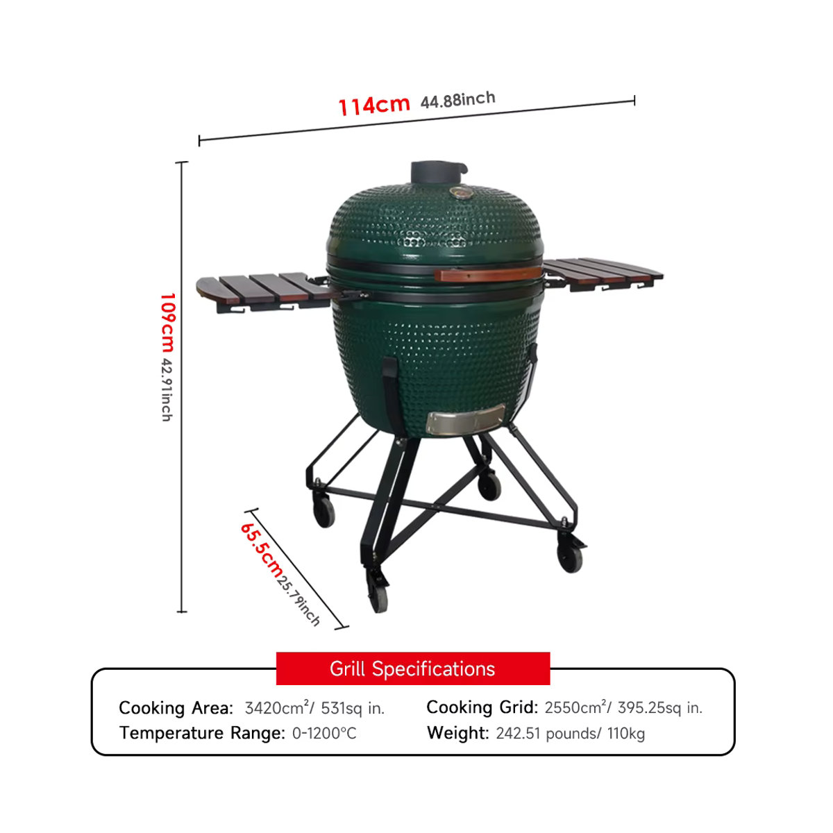 SEB Kamado-Grill aus Keramik für den Außenbereich, 26 Zoll, Grün, Holzkohle-BBQ-Grill - Bild 2