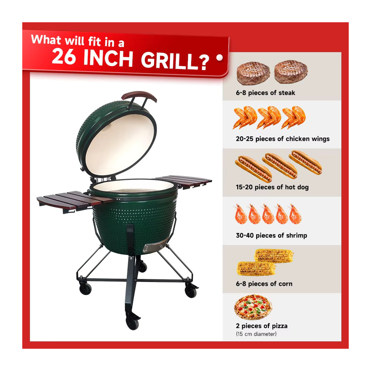 SEB Kamado-Grill aus Keramik für den Außenbereich, 26 Zoll, Grün, Holzkohle-BBQ-Grill - Bild 4