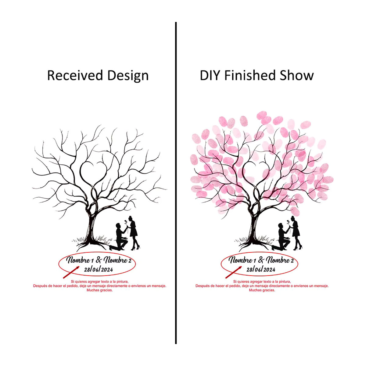 SEBERIDOR Hochzeitsbaum Leinwandgemälde mit floralem Design in Weiß für Gäste-Fingerabdrücke und Unterschriften - Bild 2