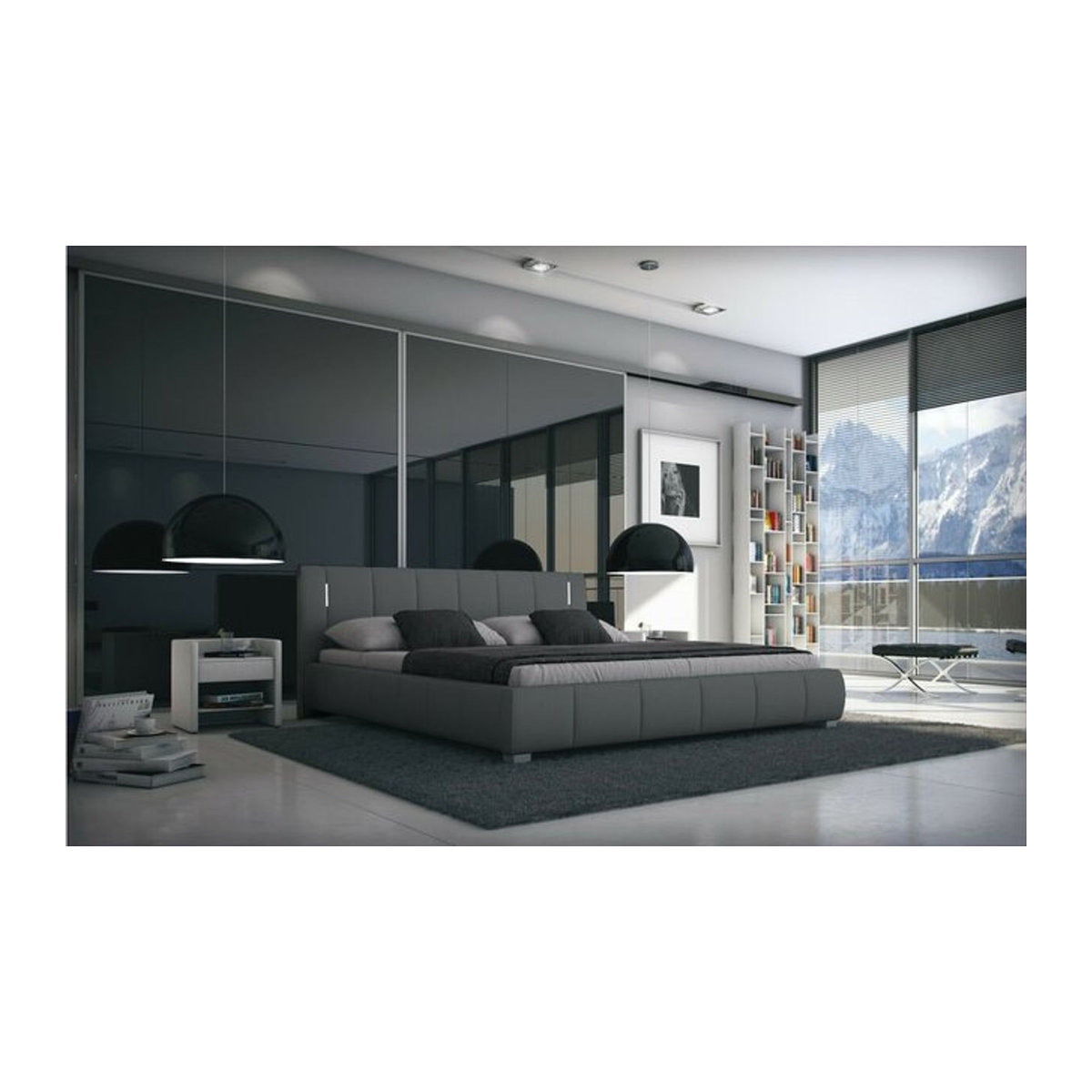 Sedex Polsterbett Luna in Grau mit LED Beleuchtung aus Kunstleder und Holz, B/T/H: 140 x 200 x 347,65 cm - Bild 1