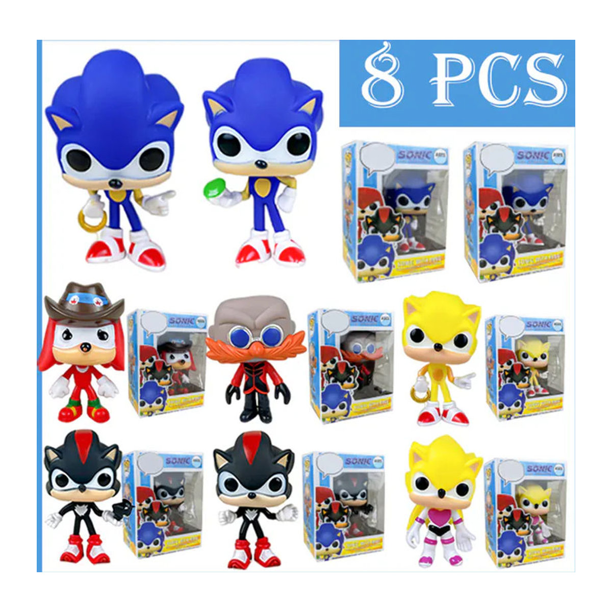 Sega Sonic Figuren-Set mit Dr. Eggman, Shadow und Knuckles aus PVC, mehrfarbige Action-Sammelfiguren zur Dekoration - Bild 1