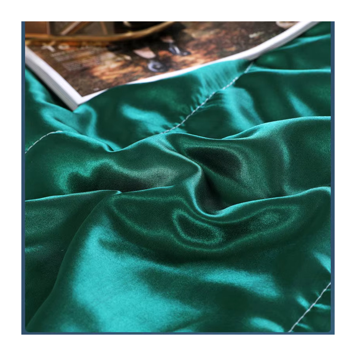 Seidige Steppdecke aus Satin in Grün für Queen-Size-Betten, leichte Frühlings- und Sommerbettdecke für warmes Klima - Bild 3