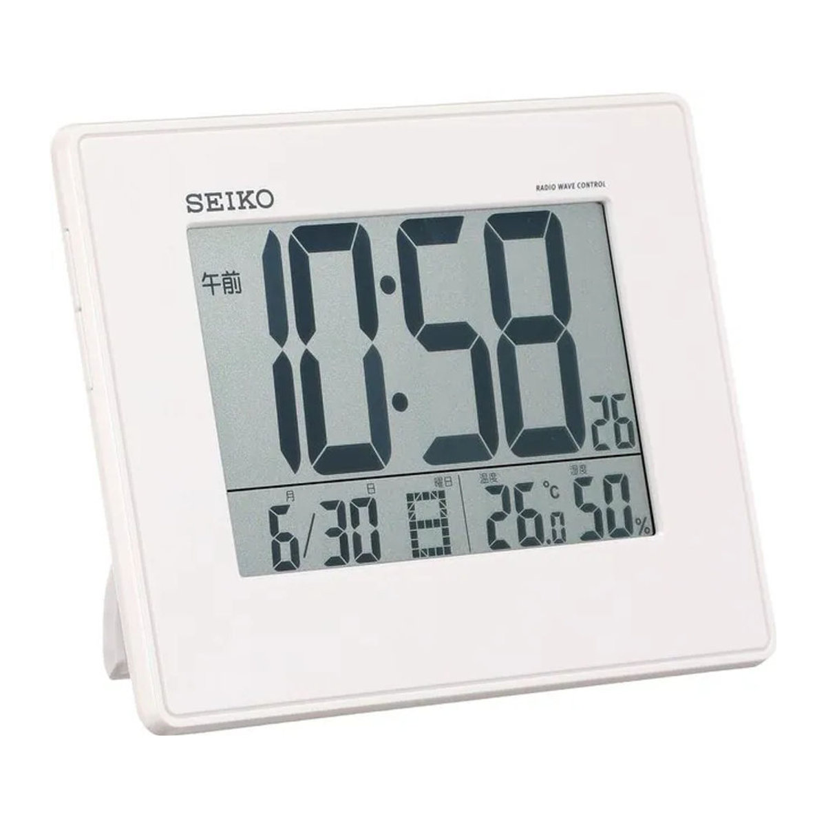 Seiko Digitale Funkuhr SQ770W in Weiß mit Temperatur- und Luftfeuchtigkeitsanzeige, Wanduhr und Tischuhr mit Datum und Schlummerfunktion, B/T/H: 16,5 x 16,5 x 2,6 cm - Bild 1