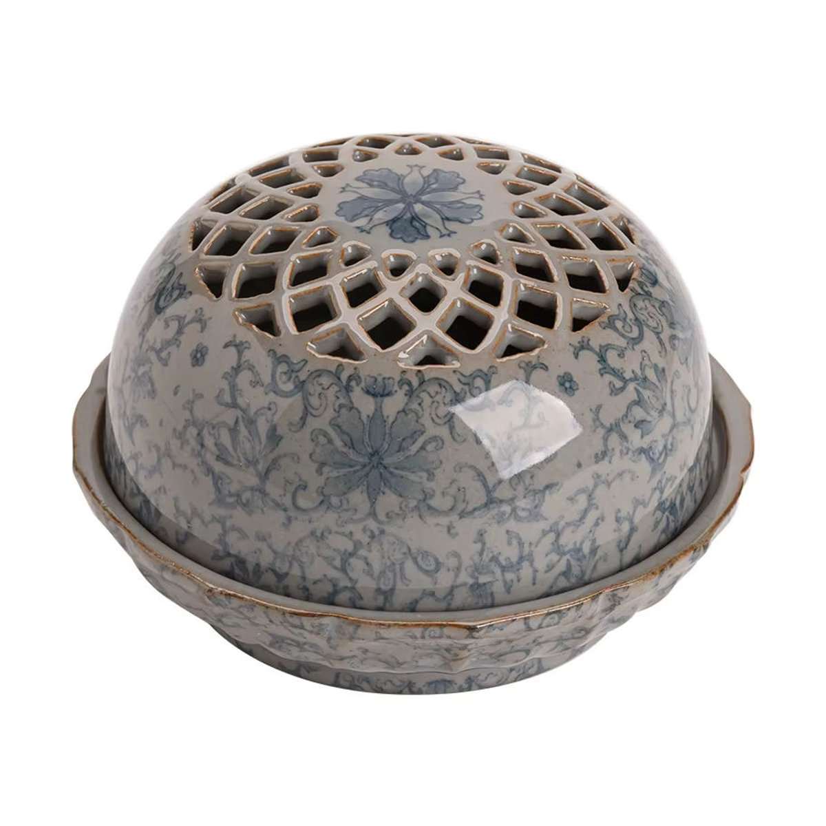 Seladon Weihrauchhalter aus unterglasierter Keramik mit blauem Blumenmuster im orientalischen Design - Bild 5
