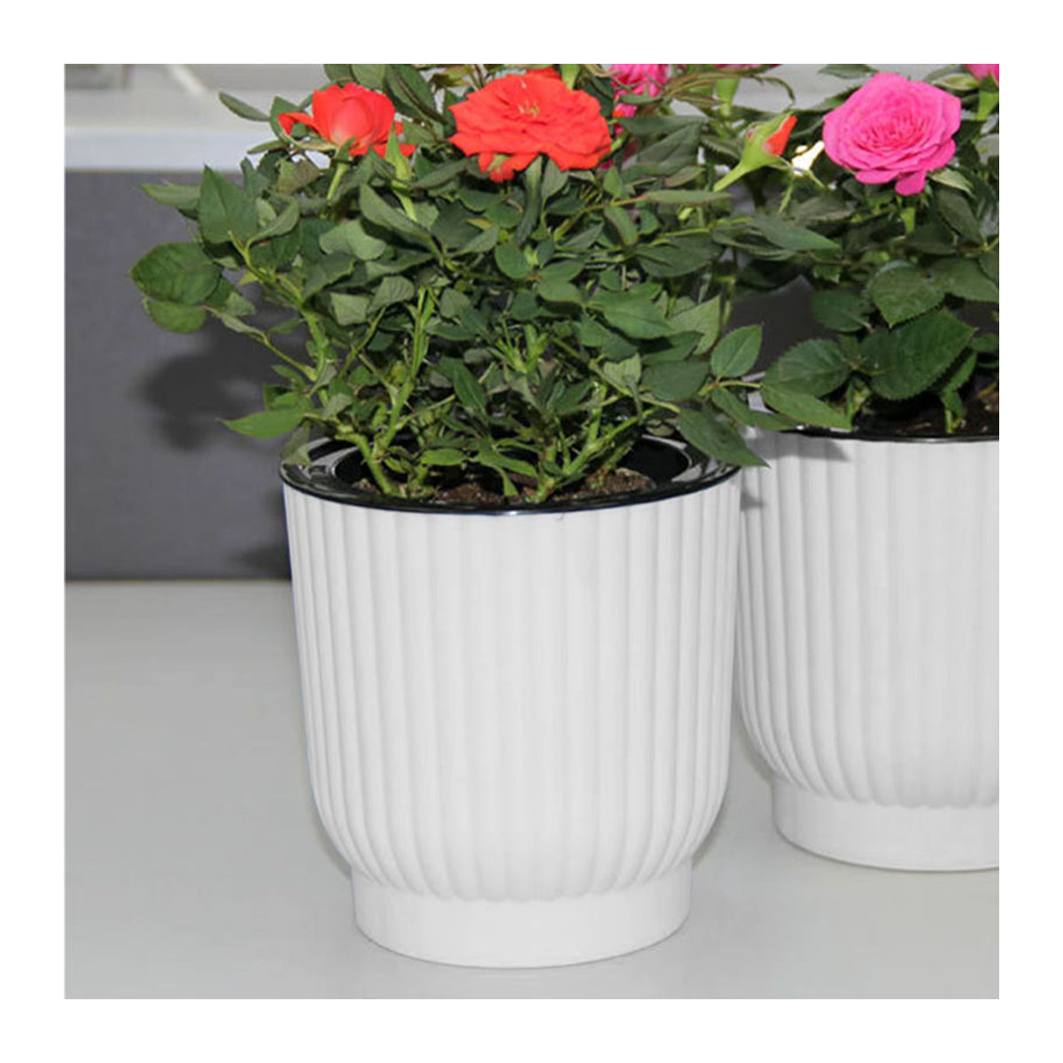 Selbstbewässernder Blumentopf von ACRDDK in Weiß, runder Übertopf für Balkon, Büro und Zuhause - Bild 2