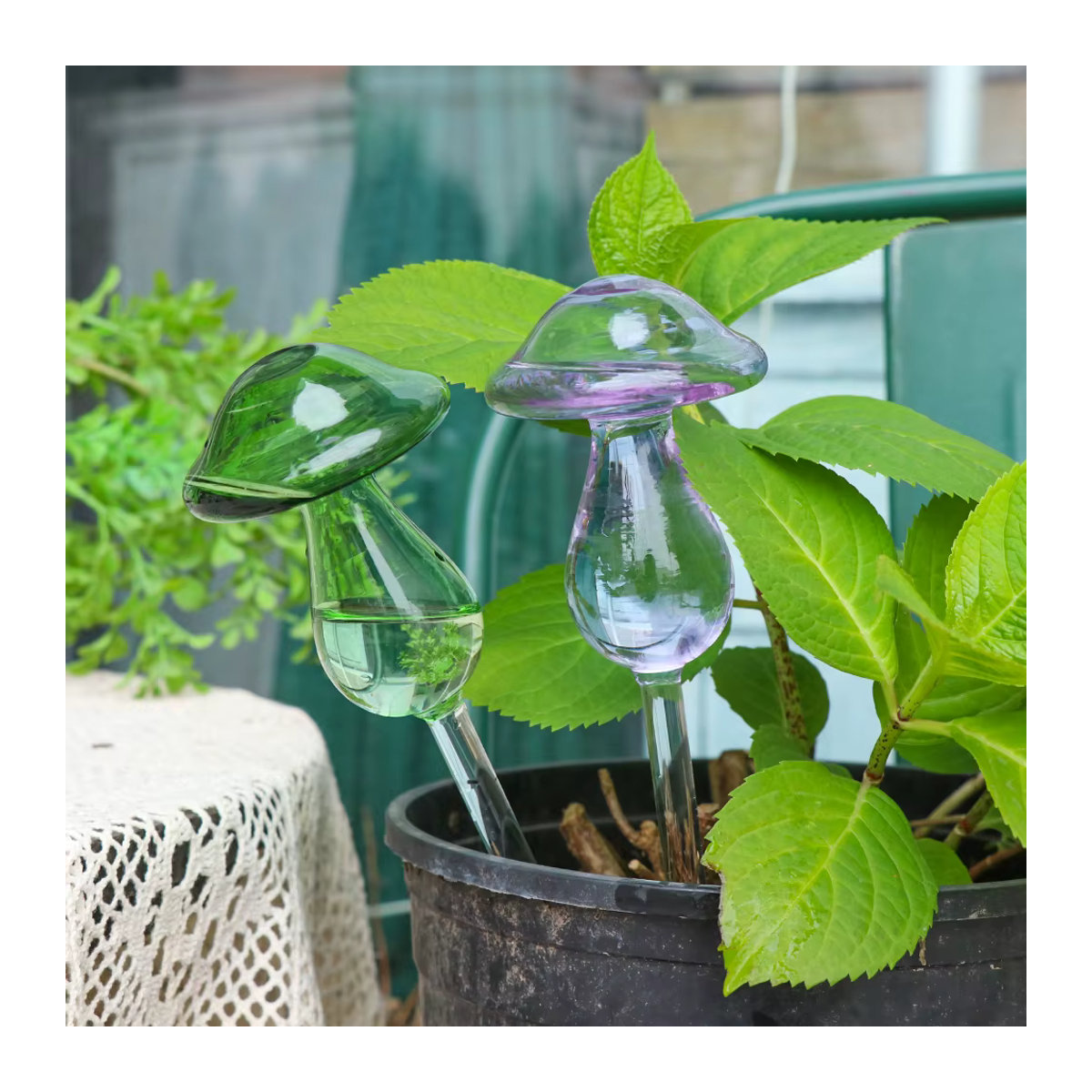Selbstbewässerungssystem aus Glas im Pilz-Design für Pflanzen und Blumen, mehrfarbig und transparent - Bild 4