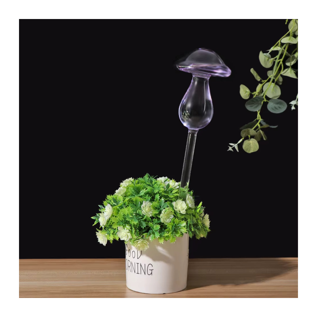 Selbstbewässerungssystem aus Glas im Pilz-Design für Pflanzen und Blumen, mehrfarbig und transparent - Bild 5