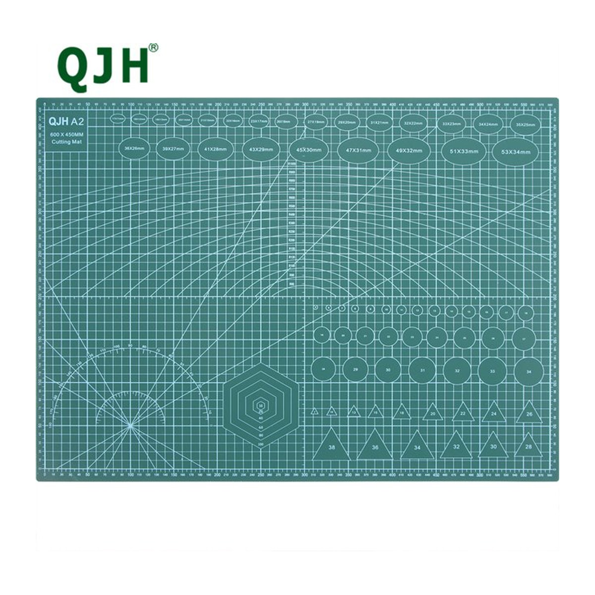 Selbstheilendes A2-Schneidpad von QJH in Grün mit geometrischen Mustern, Dicke: 0,3 cm, B: 40 cm, H: 60 cm - Bild 1