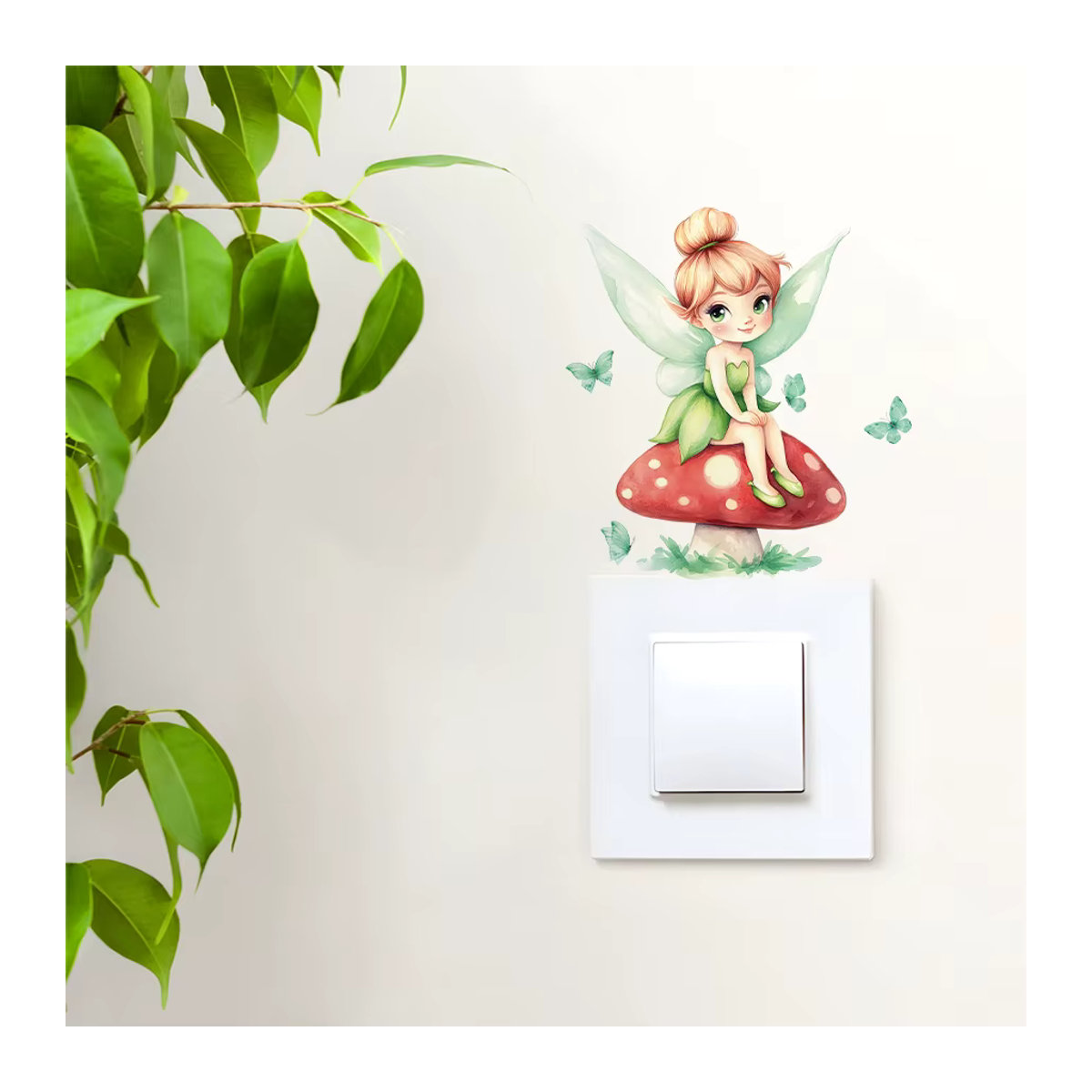 Selbstklebende BRUP Schalter-Aufkleber mit leuchtenden Feen und Schmetterlingen in Grün für das Kinderzimmer - Bild 3