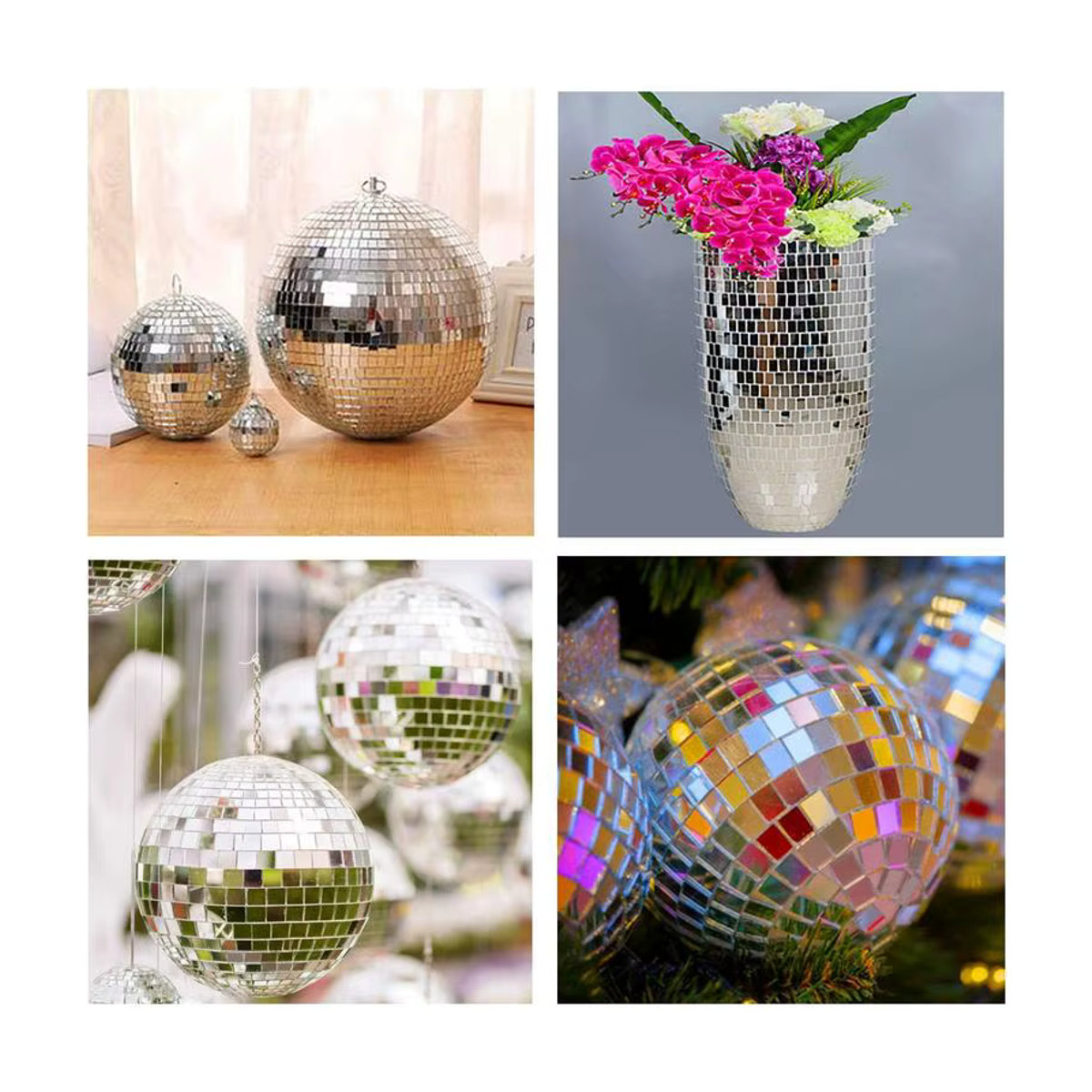Selbstklebende Disco Kugel Mosaik Fliesen aus Glas in Silber für DIY Wanddekoration und Deckenverkleidung - Bild 2