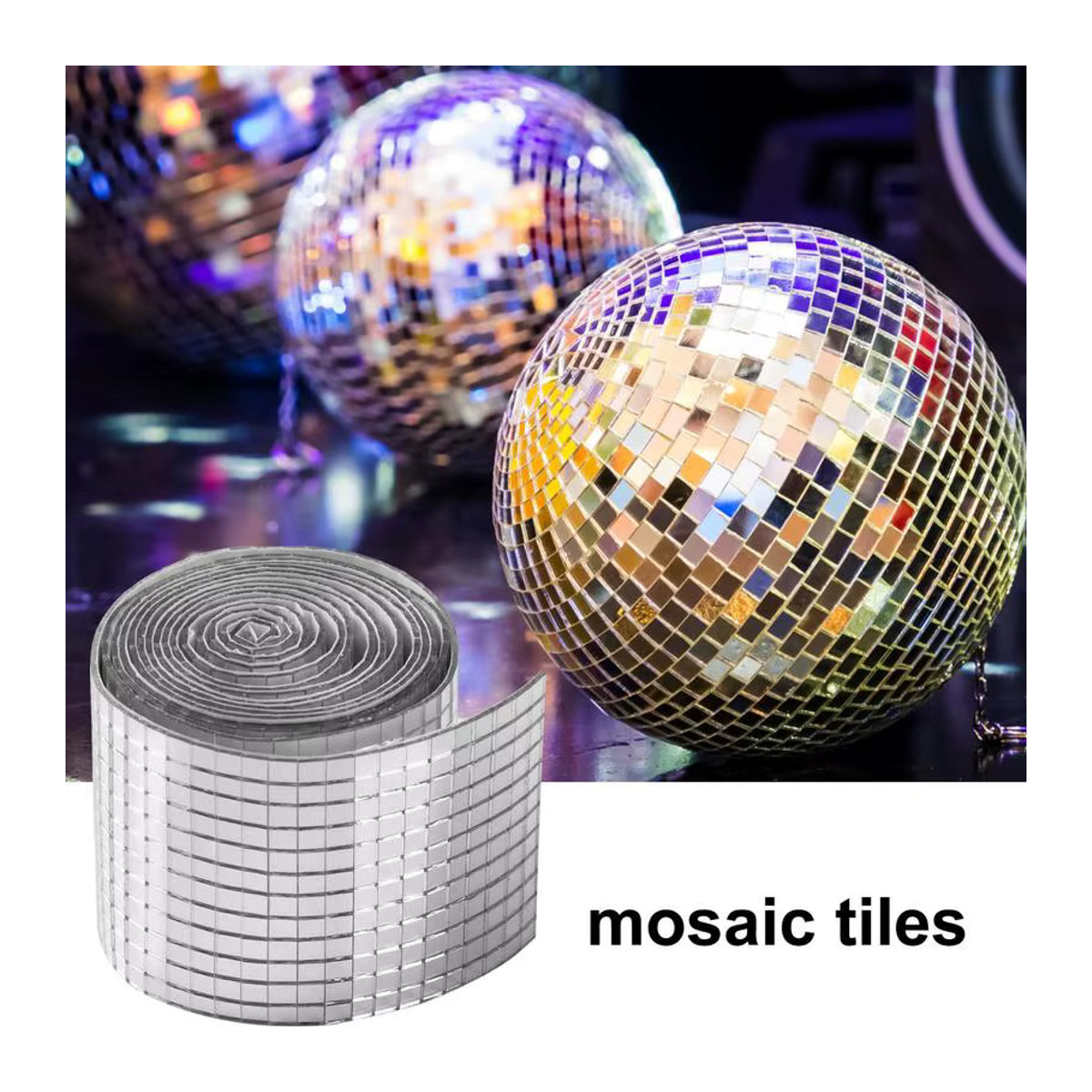 Selbstklebende Disco Kugel Mosaik Fliesen aus Glas in Silber für DIY Wanddekoration und Deckenverkleidung - Bild 3