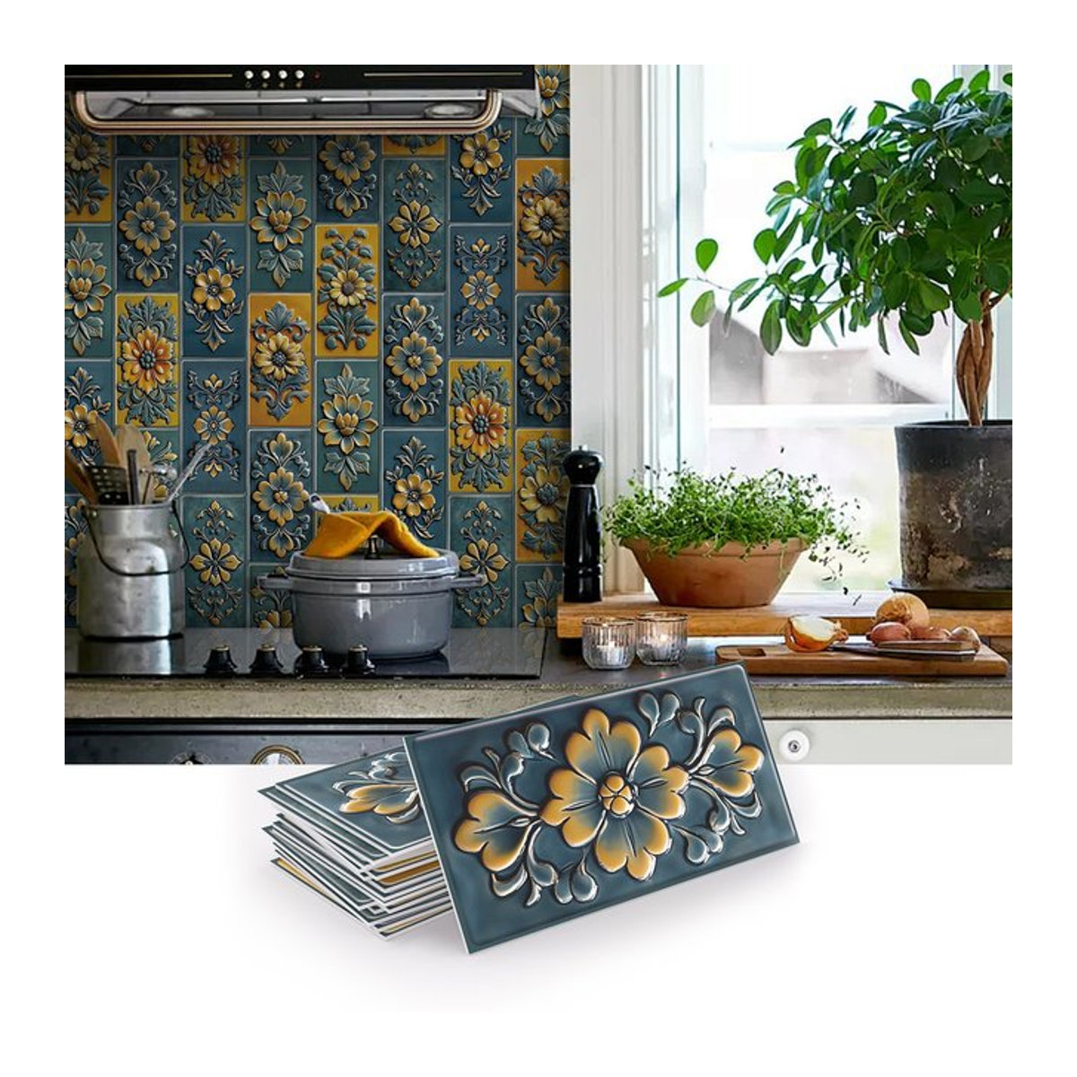 Selbstklebende Fliesenwandaufkleber im Mandala-Design, orientalische Wanddekoration aus PET für Küche, Wohnzimmer und Badezimmer, mehrfarbig - Bild 1