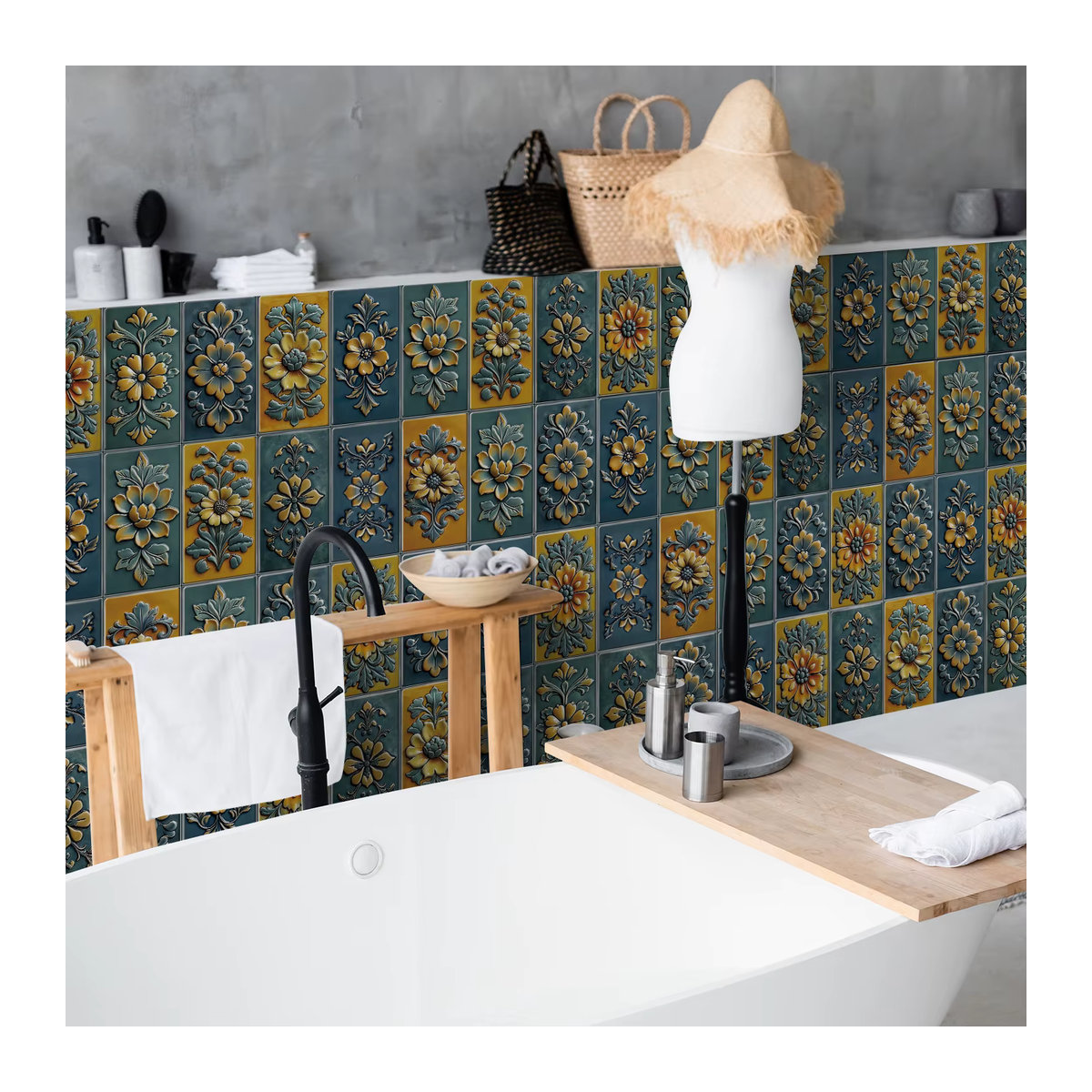 Selbstklebende Fliesenwandaufkleber im Mandala-Design, orientalische Wanddekoration aus PET für Küche, Wohnzimmer und Badezimmer, mehrfarbig - Bild 3