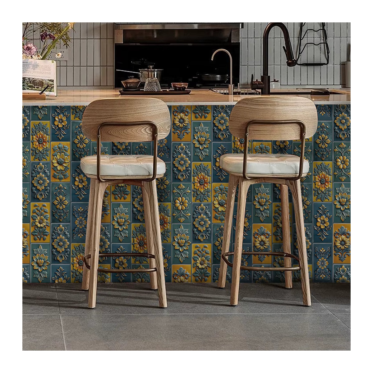 Selbstklebende Fliesenwandaufkleber im Mandala-Design, orientalische Wanddekoration aus PET für Küche, Wohnzimmer und Badezimmer, mehrfarbig - Bild 5