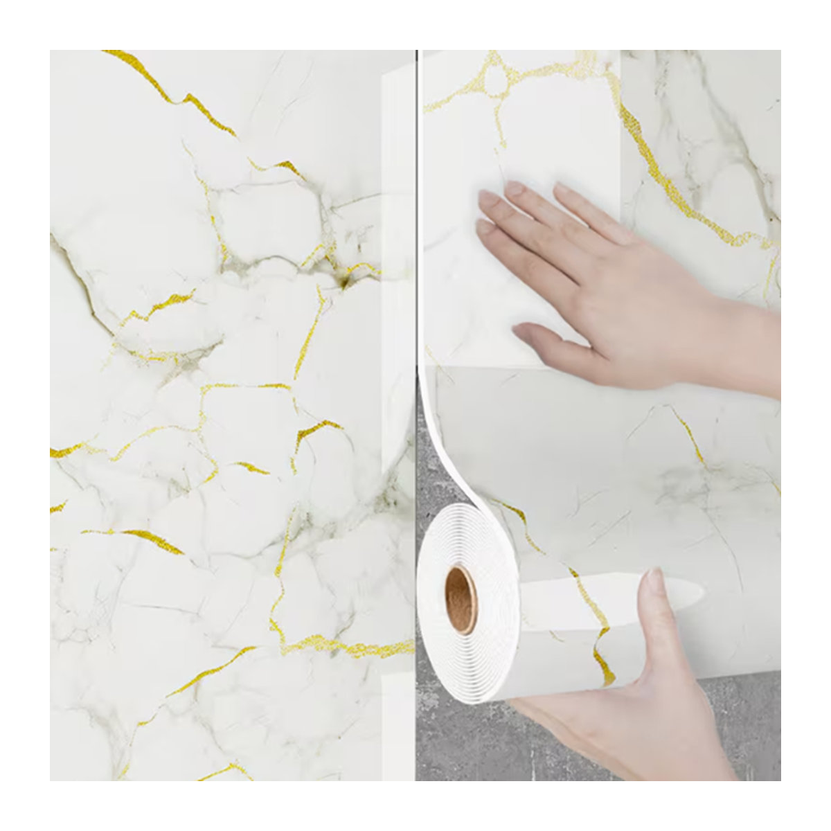 Selbstklebende Marmor-Tapete von ctzsoop in Weiß, wasserdicht und schmutzabweisend, PVC-Wandaufkleber für Küche und Wohnzimmer, Breite: 40 cm - Bild 1