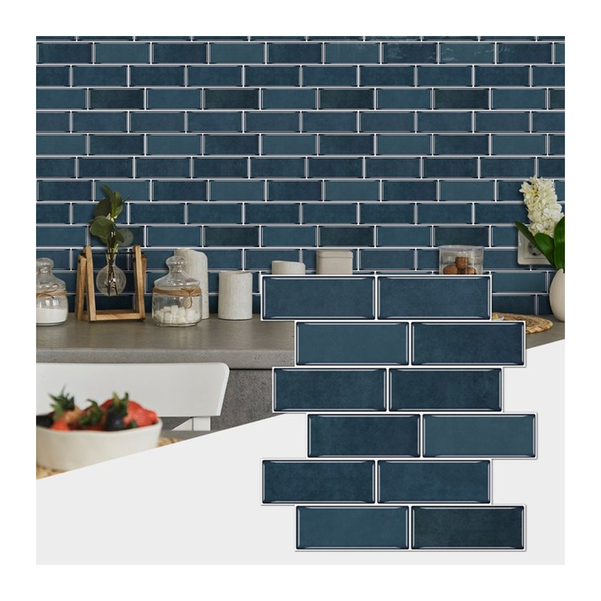 Selbstklebende Marmorfliesen Wandaufkleber in Blau für Küche und Wohnzimmer, Rechteckig, Modernes Design - Bild 1