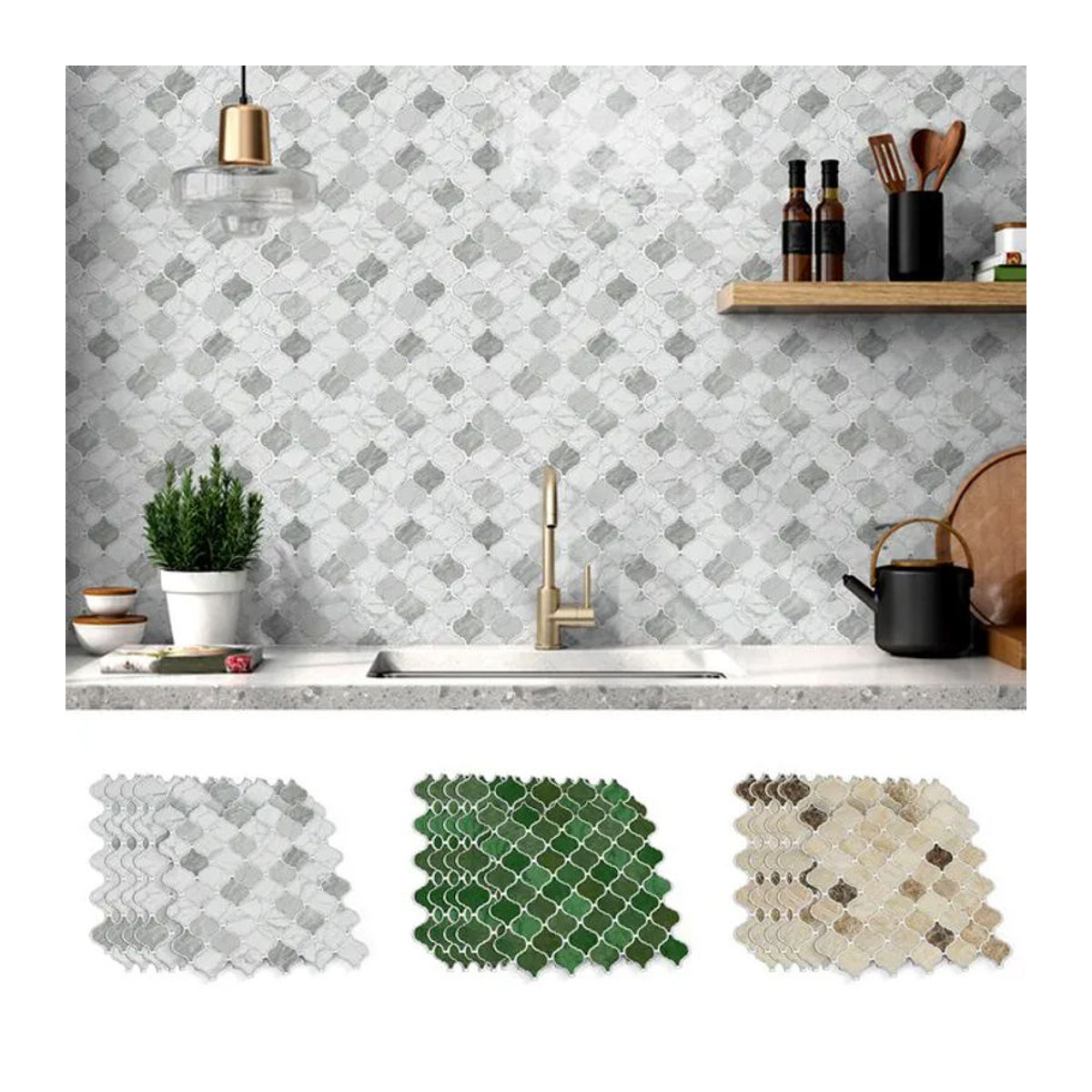 Selbstklebende Marokkanische Fliesenaufkleber in Mehrfarbig, Orientalisches Mosaik-Wanddesign aus Kunststoff, B/H: 30,5 x 30,5 cm - Bild 1