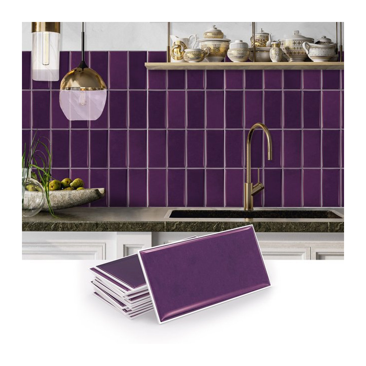 Selbstklebende PET-Wandaufkleber in Lila mit Farbverlauf im modernen Abstract-Design zur Wanddekoration für Wohnzimmer und Schlafzimmer - Bild 1