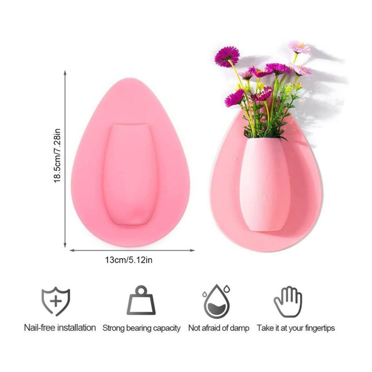 Selbstklebende Silikon-Blumenvase in Gelb für Hydrokultur und Wandmontage, minimalistisches Pflanzgefäß für Schnittblumen zur Dekoration - Bild 4