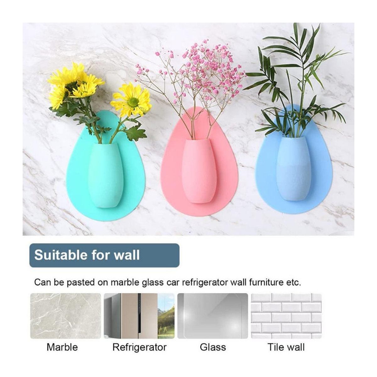 Selbstklebende Silikon-Blumenvase in Gelb für Hydrokultur und Wandmontage, minimalistisches Pflanzgefäß für Schnittblumen zur Dekoration - Bild 7