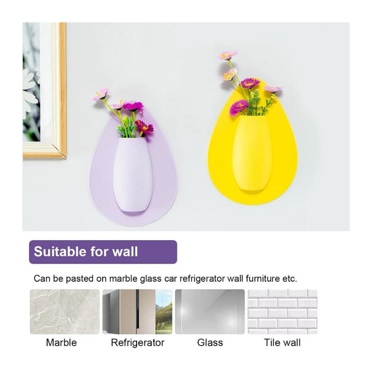 Selbstklebende Silikon-Blumenvase in Gelb für Hydrokultur und Wandmontage, minimalistisches Pflanzgefäß für Schnittblumen zur Dekoration - Bild 8