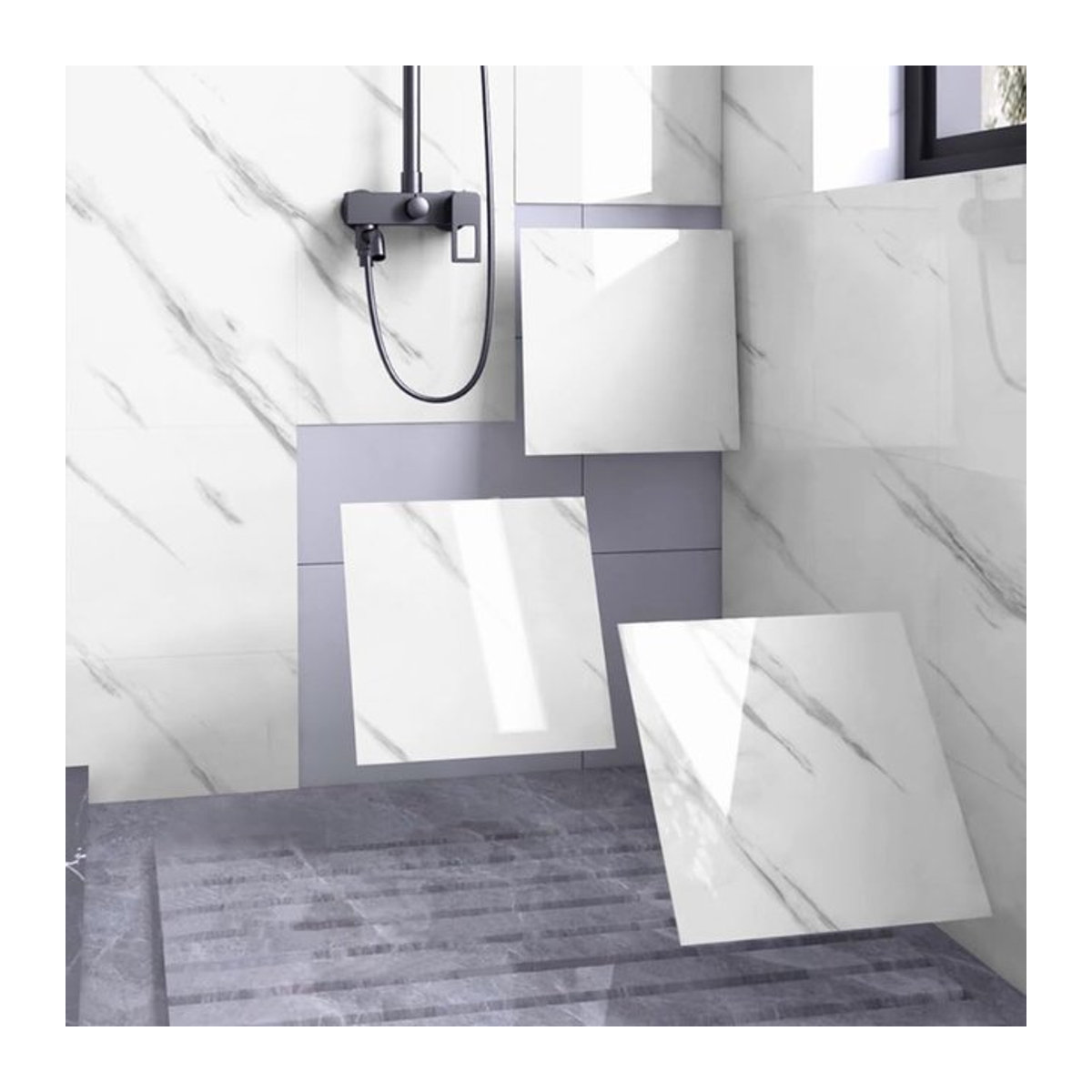Selbstklebende Wandaufkleber in Marmor-Optik aus weißem PVC, wasserdichte Bodenaufkleber für Küche, Bad und Schlafzimmer - Bild 1