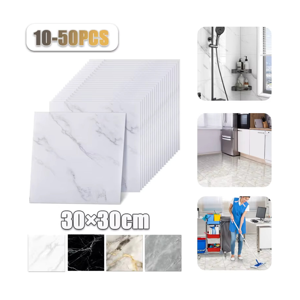Selbstklebende Wandaufkleber in Marmor-Optik aus weißem PVC, wasserdichte Bodenaufkleber für Küche, Bad und Schlafzimmer - Bild 2