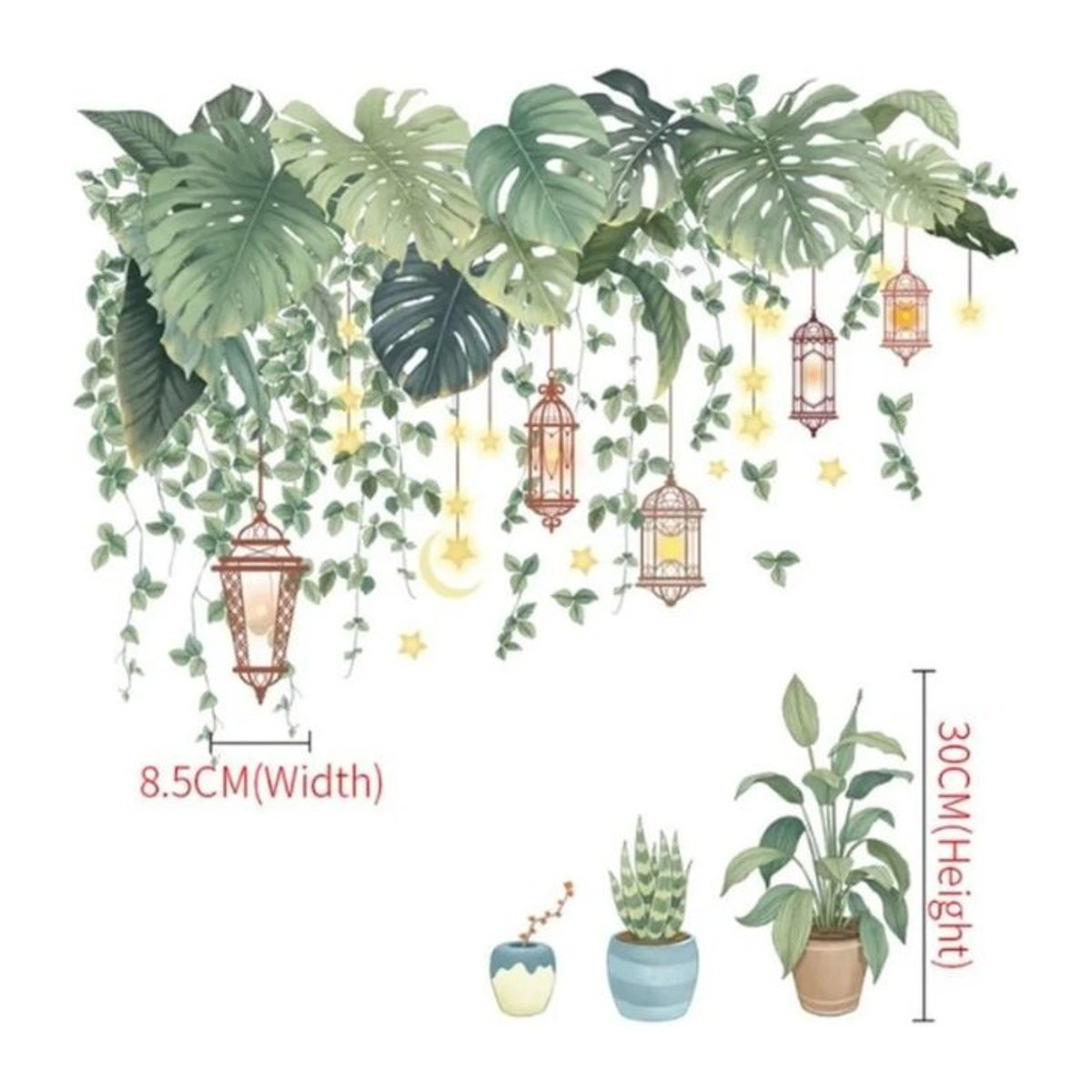 Selbstklebende Wandaufkleber mit grünem Bonsai-Blatt-Design aus PVC für deine ästhetische Raumdekoration im Bohemian-Stil - Bild 1