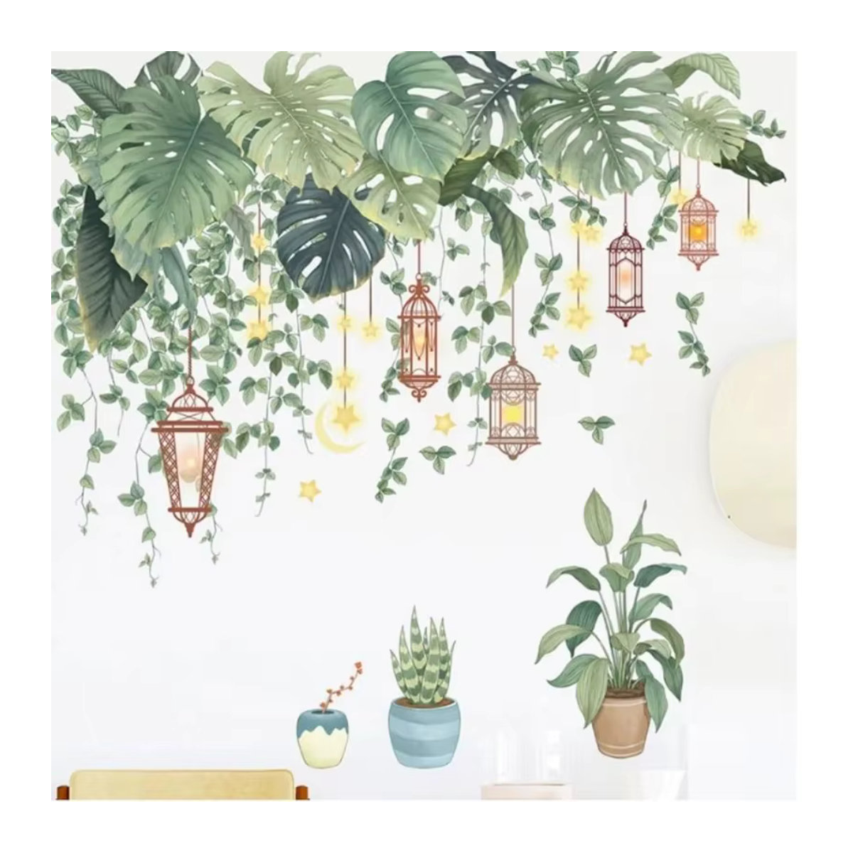 Selbstklebende Wandaufkleber mit grünem Bonsai-Blatt-Design aus PVC für deine ästhetische Raumdekoration im Bohemian-Stil - Bild 2