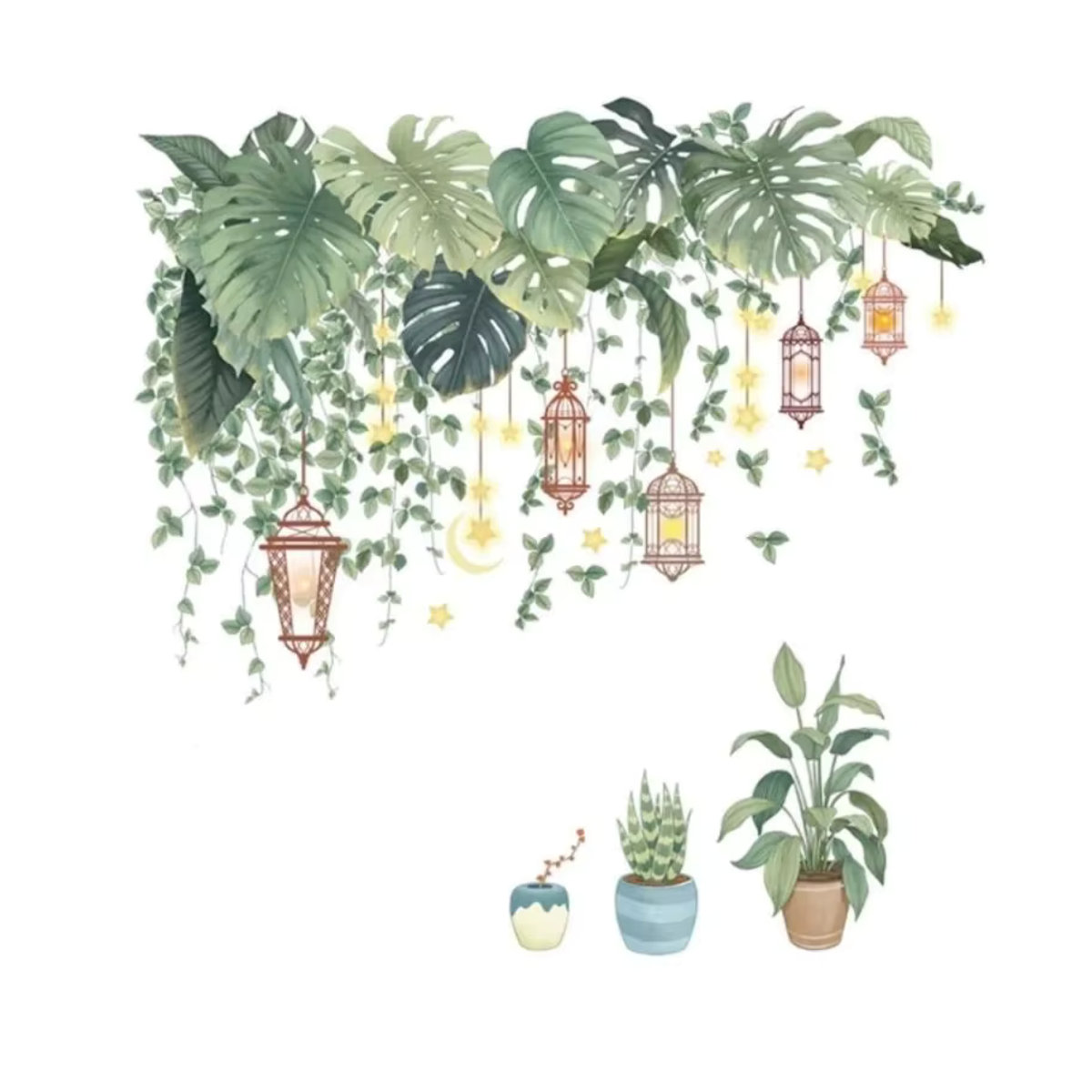 Selbstklebende Wandaufkleber mit grünem Bonsai-Blatt-Design aus PVC für deine ästhetische Raumdekoration im Bohemian-Stil - Bild 3