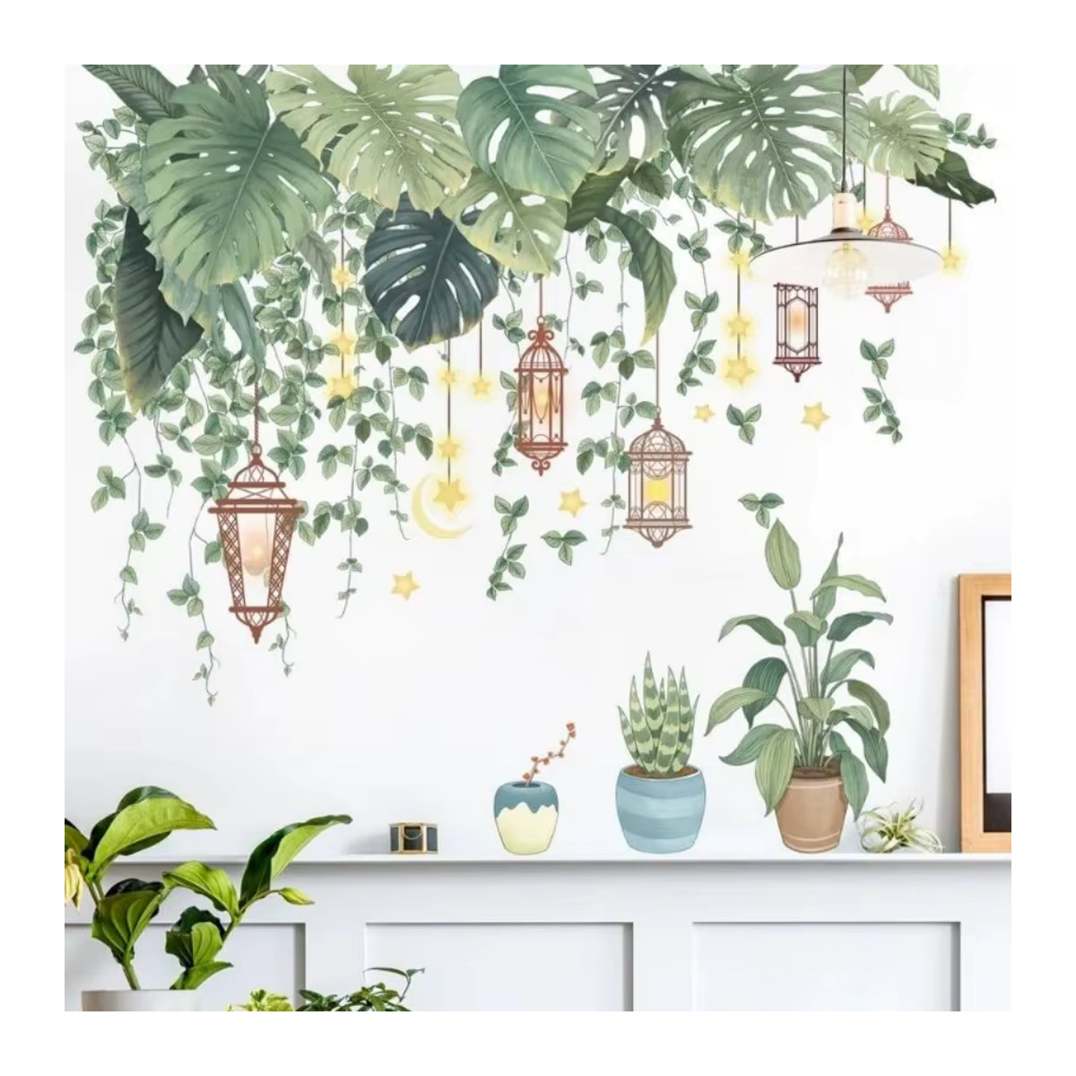 Selbstklebende Wandaufkleber mit grünem Bonsai-Blatt-Design aus PVC für deine ästhetische Raumdekoration im Bohemian-Stil - Bild 4