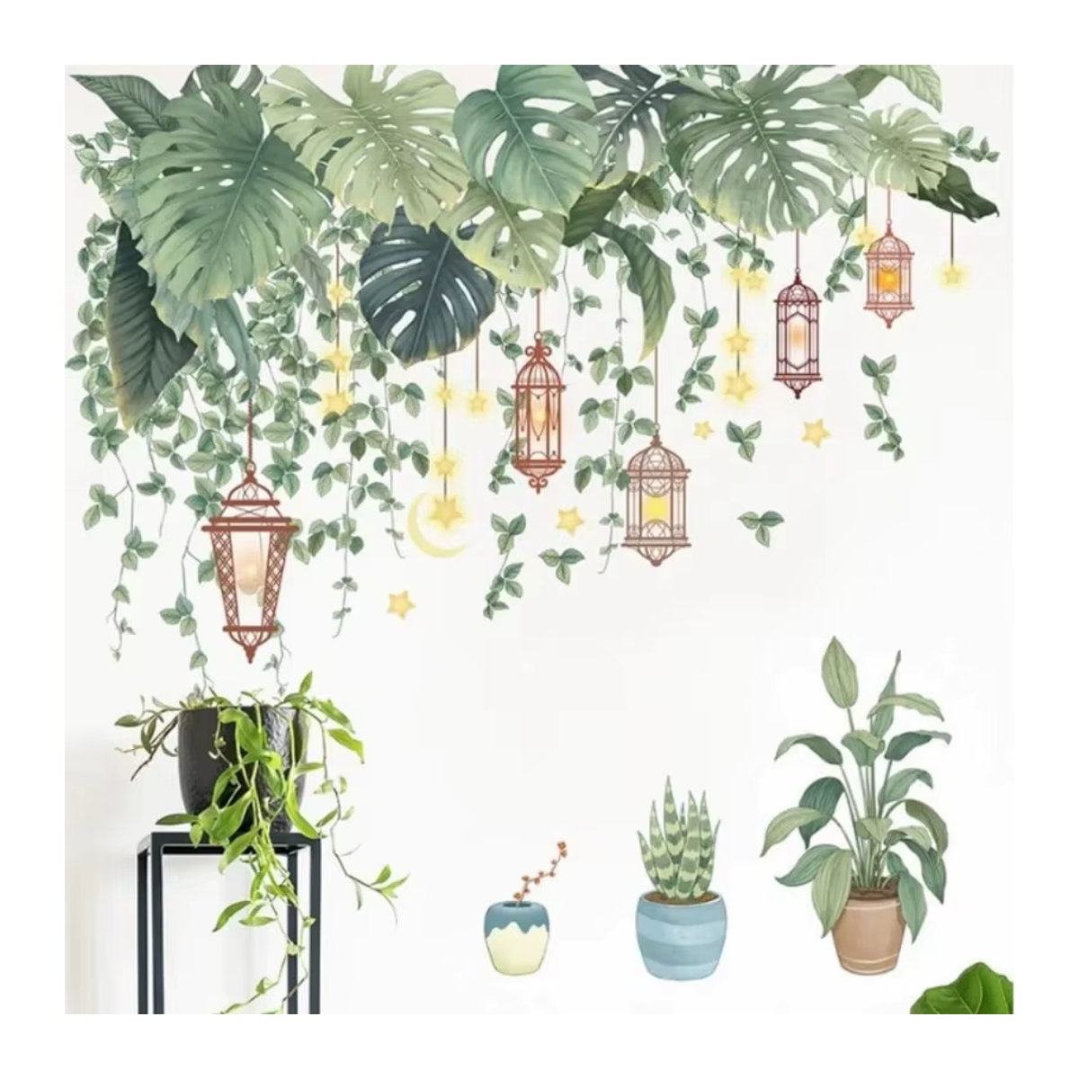 Selbstklebende Wandaufkleber mit grünem Bonsai-Blatt-Design aus PVC für deine ästhetische Raumdekoration im Bohemian-Stil - Bild 5